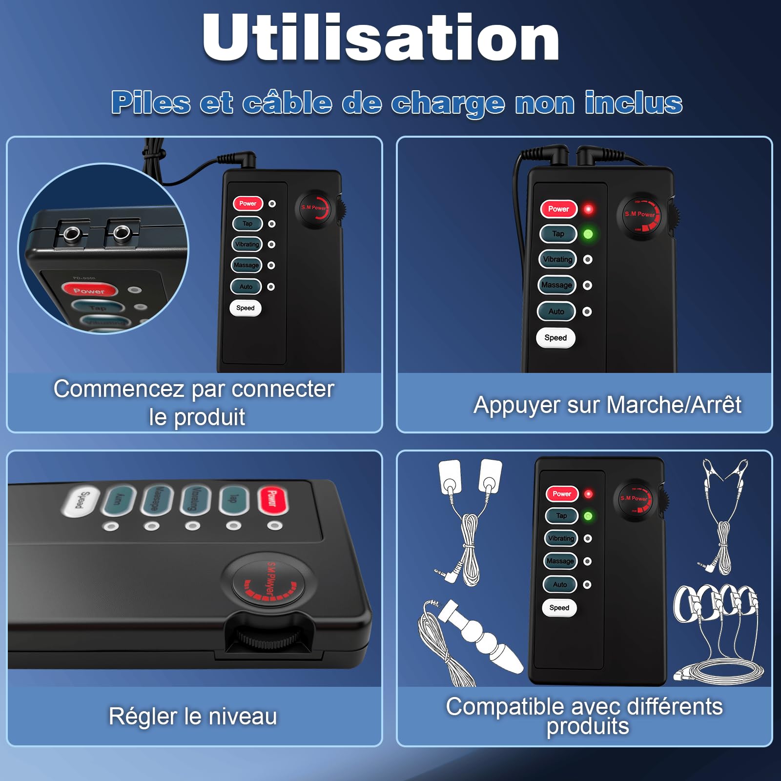 Unité de Contrôle d’électrostimulation Double Sortie 2,5 mm SM Jouet Sexuel | Boîtier de Commande pour Électrostimulation Connecter Simultanément Deux Accessoires Compatible avec la Plupart Réglable