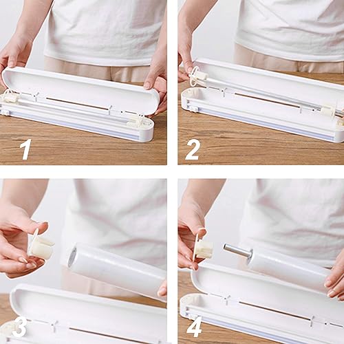 Miniatura 4 de Dispensador de plástico reutilizable con cortador, dispensador de envoltura de alimentos, película adhesiva recargablepapel encerado, 1 rollo de