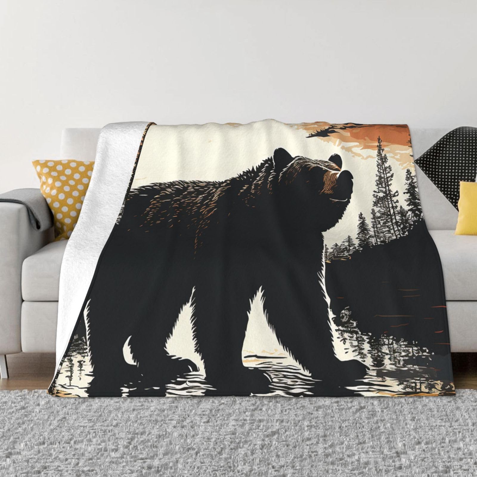 KLOPH Bear Silhouette Throw Blanket 80"x60" Flannel Fluffy Warm Blanket for Couch, Reversible Plush Blankets for Bed, Comfy Fuzzy Blanket for Sofa, Plush Lightweight-Blankets for All Season