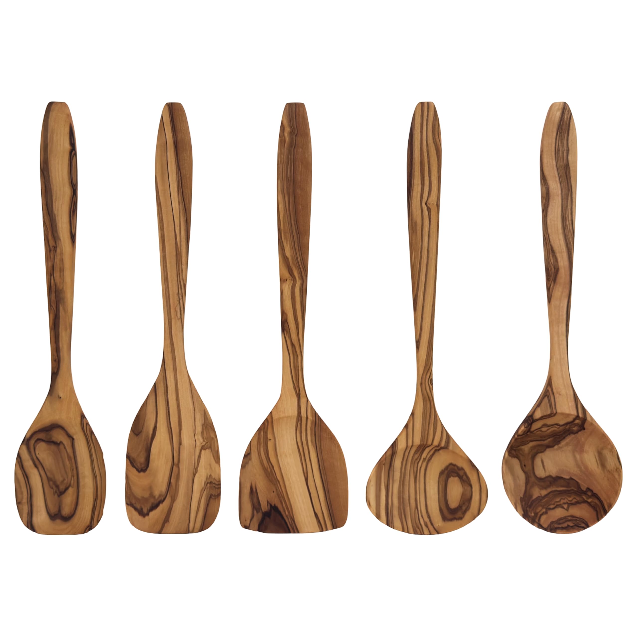 Kochbesteck Set „Desir“ aus Olivenholz – 5-teilig, 30 cm, Holz Kochlöffel & Küchenhelfer Set, langlebig, natürliche Maserung