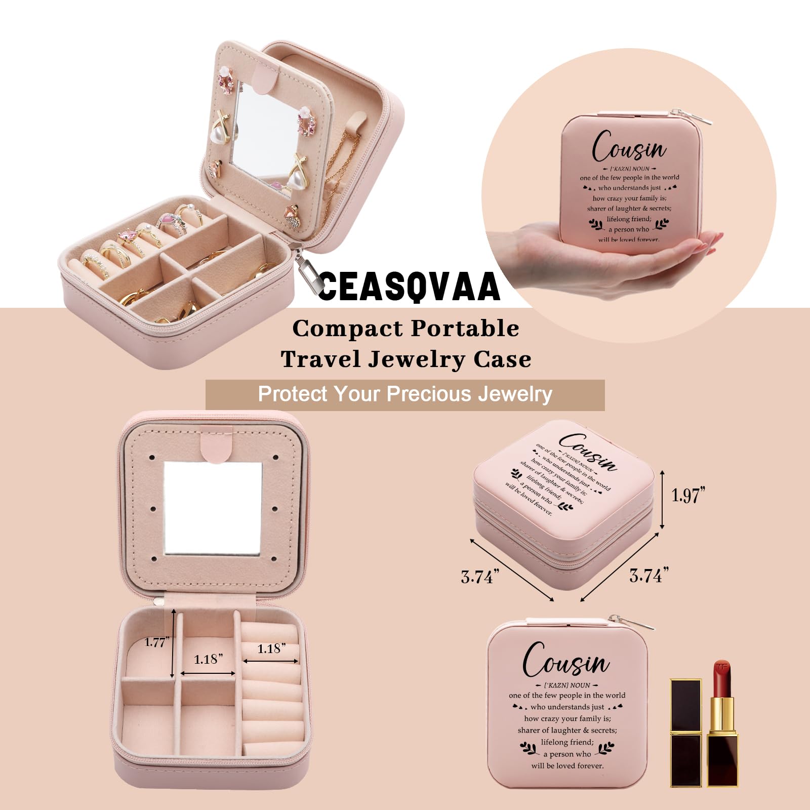 Cousin Gifts for Women Jewelry Box, Cousin Birthday Gifts For Cousins Female, Best Cousins Graduation Wedding Gift for Women Jewelry Case