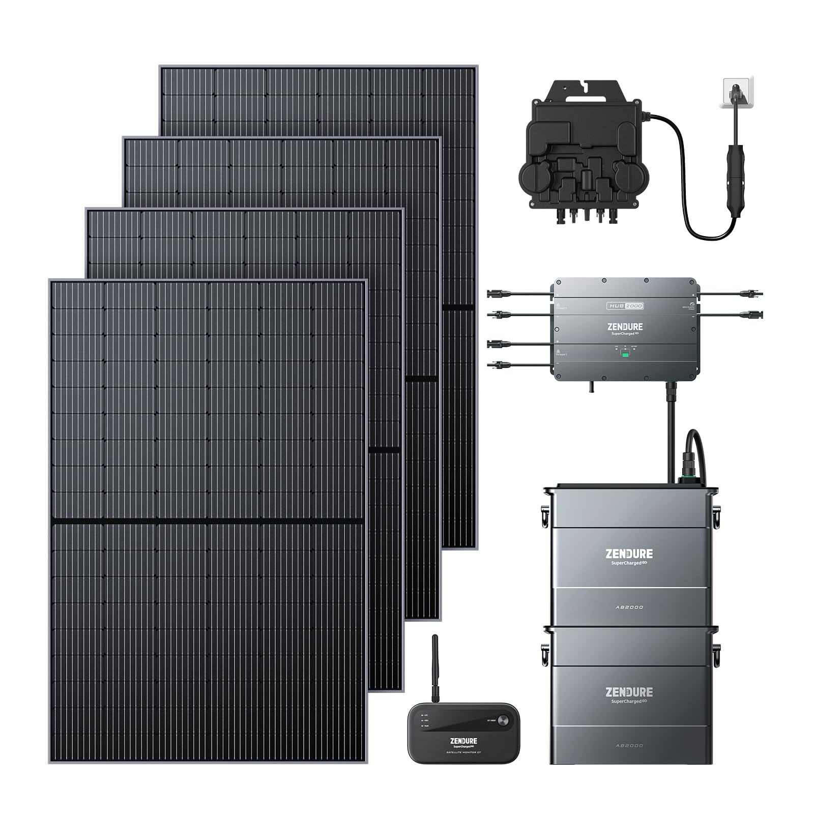 ZendureSolar Power System, Home Solar Energy Storage System Plug and Play Power Generator, 1800W Solar Input, 1200W Output, 3840Wh LFP Battery, 1640W Solar Panel, 900W Microinverter, Smart Meter