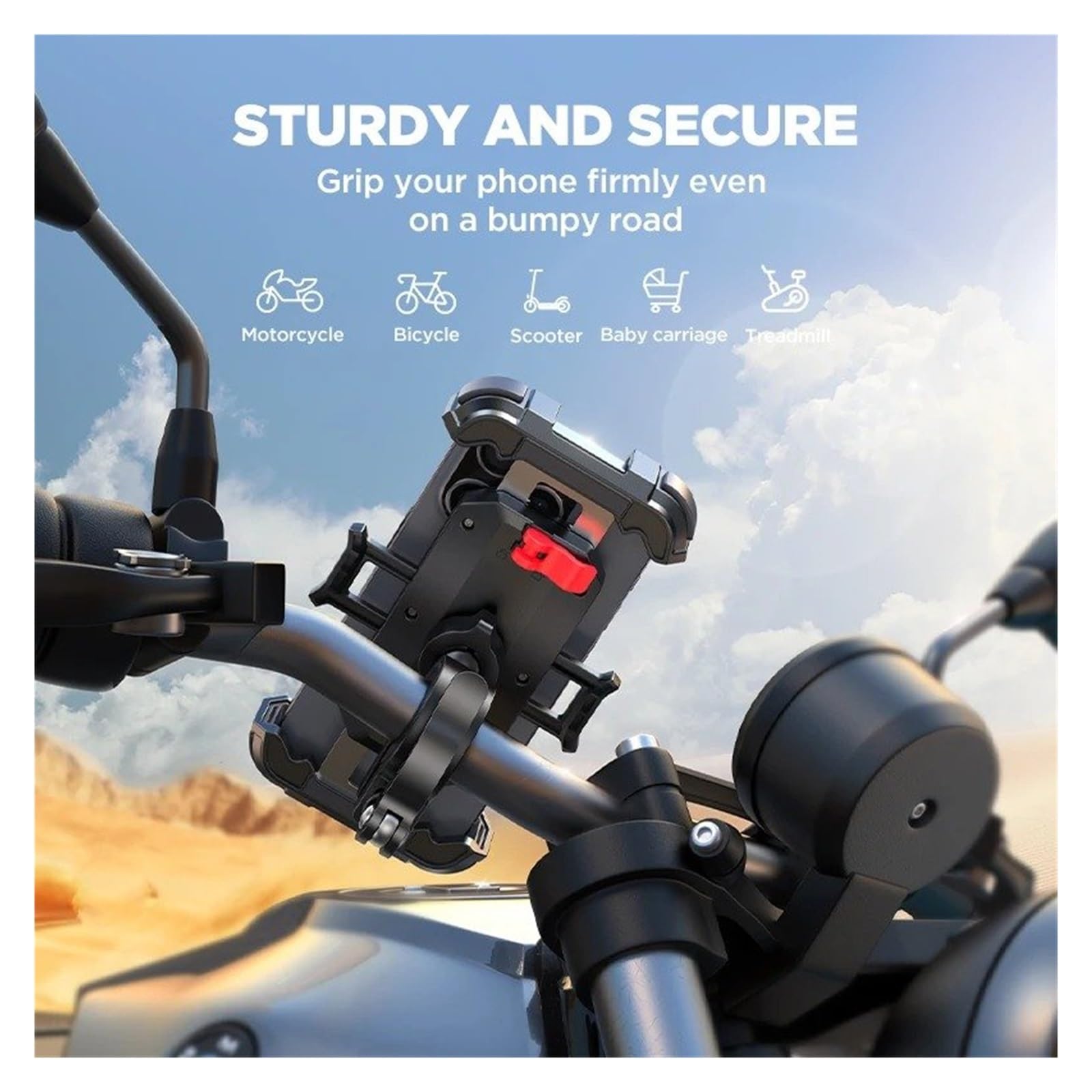 Support GPS Moto Support Téléphone pour Vélo 4,7 À Pouces Nouvelle Tige Direction en Métal Améliorée 1s Verrouillage Automatique Fixation Guidon Moto