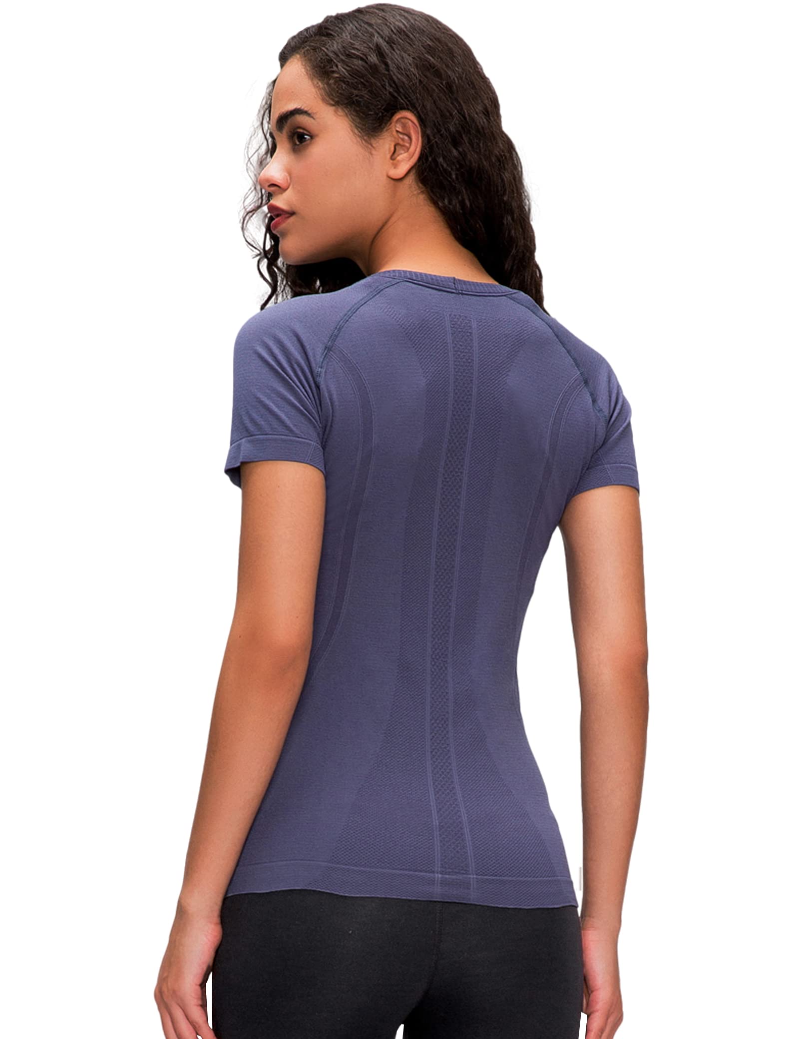 Maglietta sportiva da donna, a maniche corte, girocollo, traspirante, ad asciugatura rapida, per fitness, yoga, palestra
