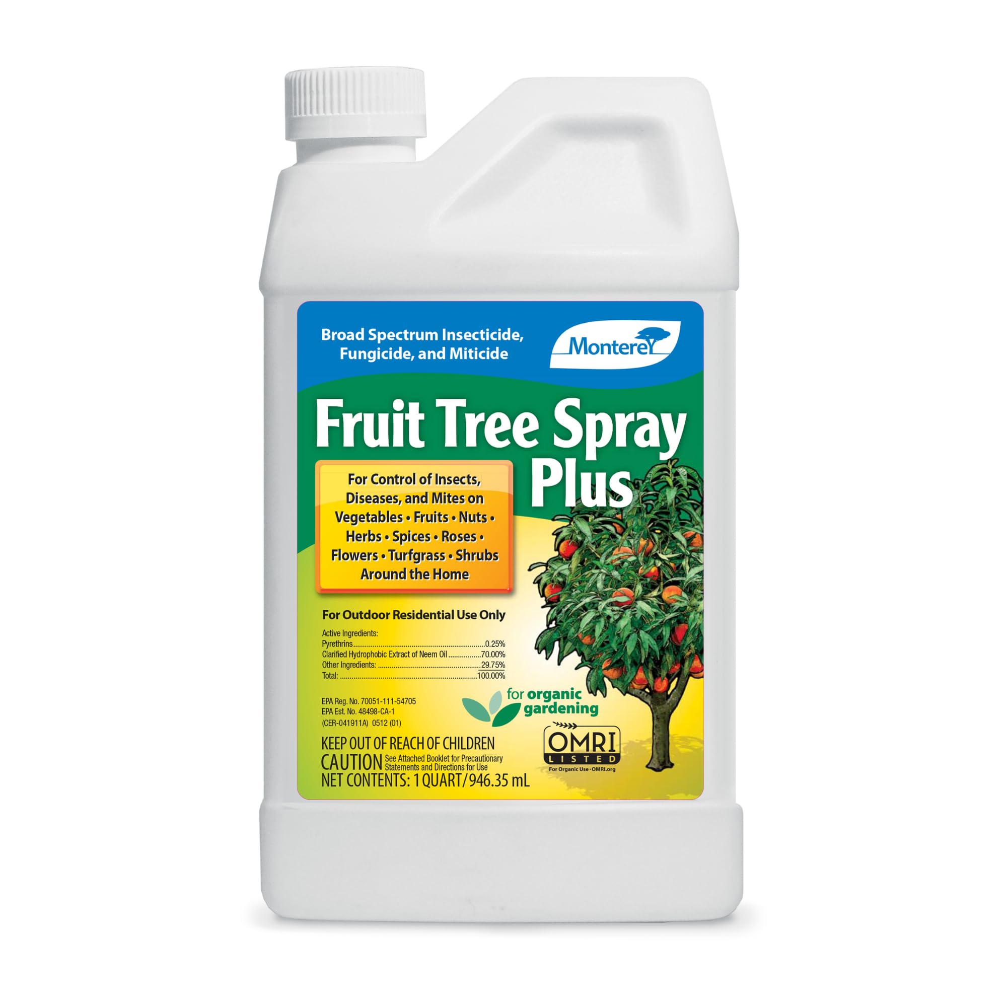 Monterey Fruit Tree Spray Plus – Insecticide & Fungicide for Fruits, Vegetables, Roses & Lawns – Controls Pests & Fungal Diseases – Organic Gardening – 32 fl. oz.