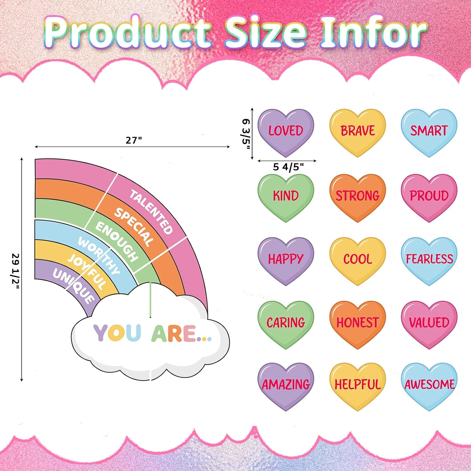 COCHIE Valentine's Day Paper Hearts Door Classroom Decorations, Positive Heart Cutouts Affirmation Station Bulletin Board Decor Set, Inspirational Motivational Back to School Wall Decoration (Rainbow) image 2