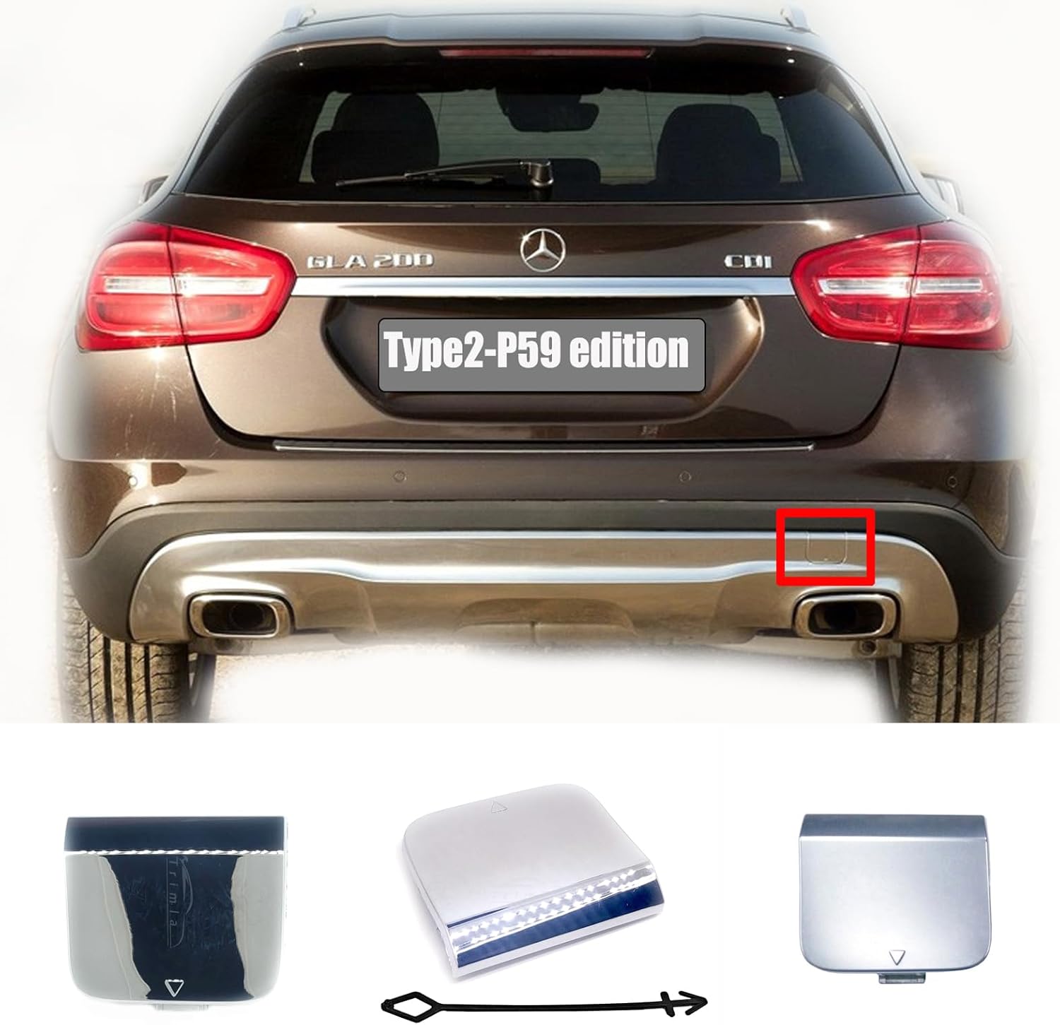 Rear Tow Cover for 17-20 Mercedes Benz GLA X156 FL Fit GLA180 GLA200 GLA220 GLA250 GLA45 2017 2018 2019 2020 Bumper Hook Eye Cap P59 P55 Silver