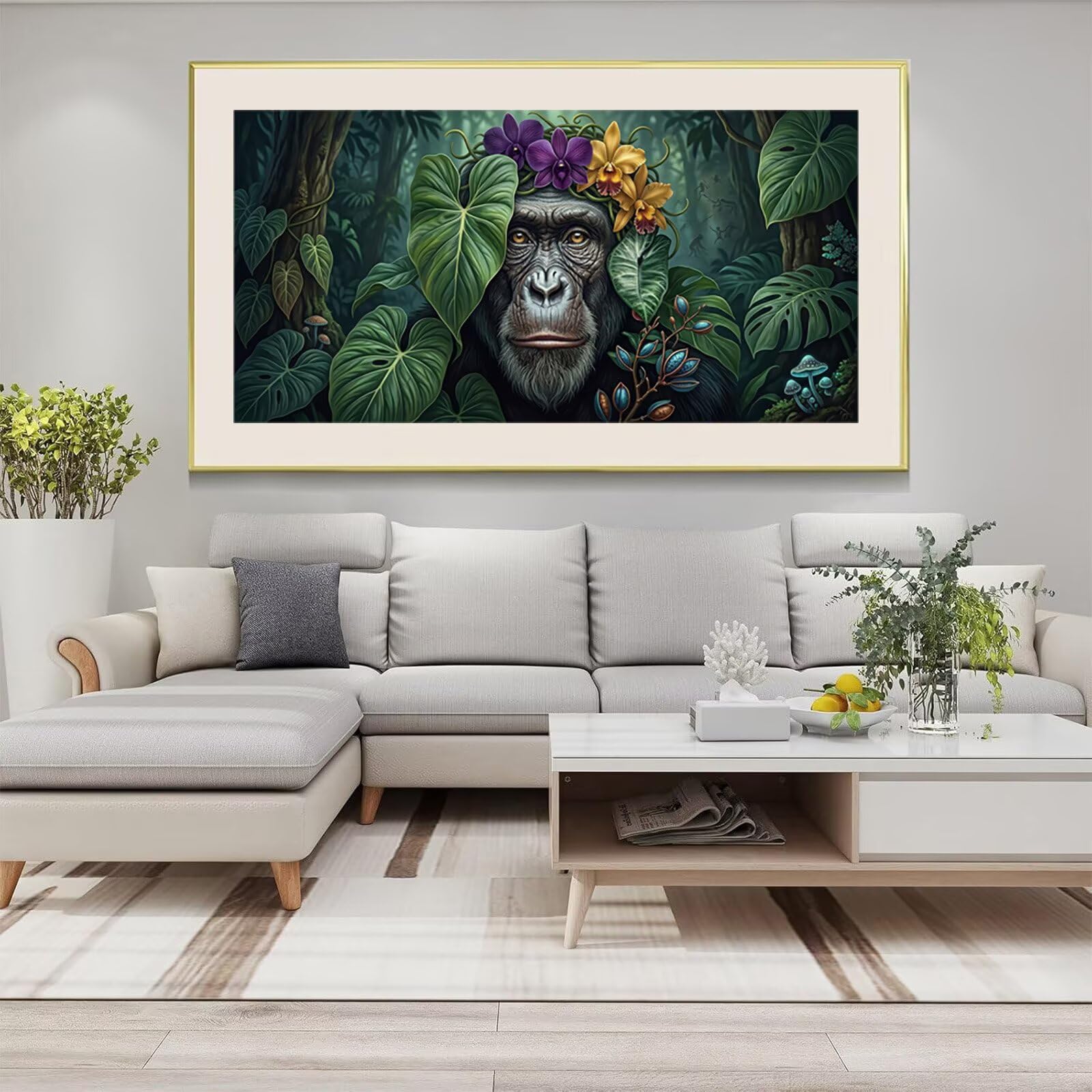 Diamond Painting Schimpansen, Tier Diamond Painting Erwachsene, 5D DIY Vollbohrer Diamanten Paint by Numbers, Kreatives für Erwachsene Mosaik Bastelset für Home Wand Deko, Geschenk, 60x120cm, Cod-887