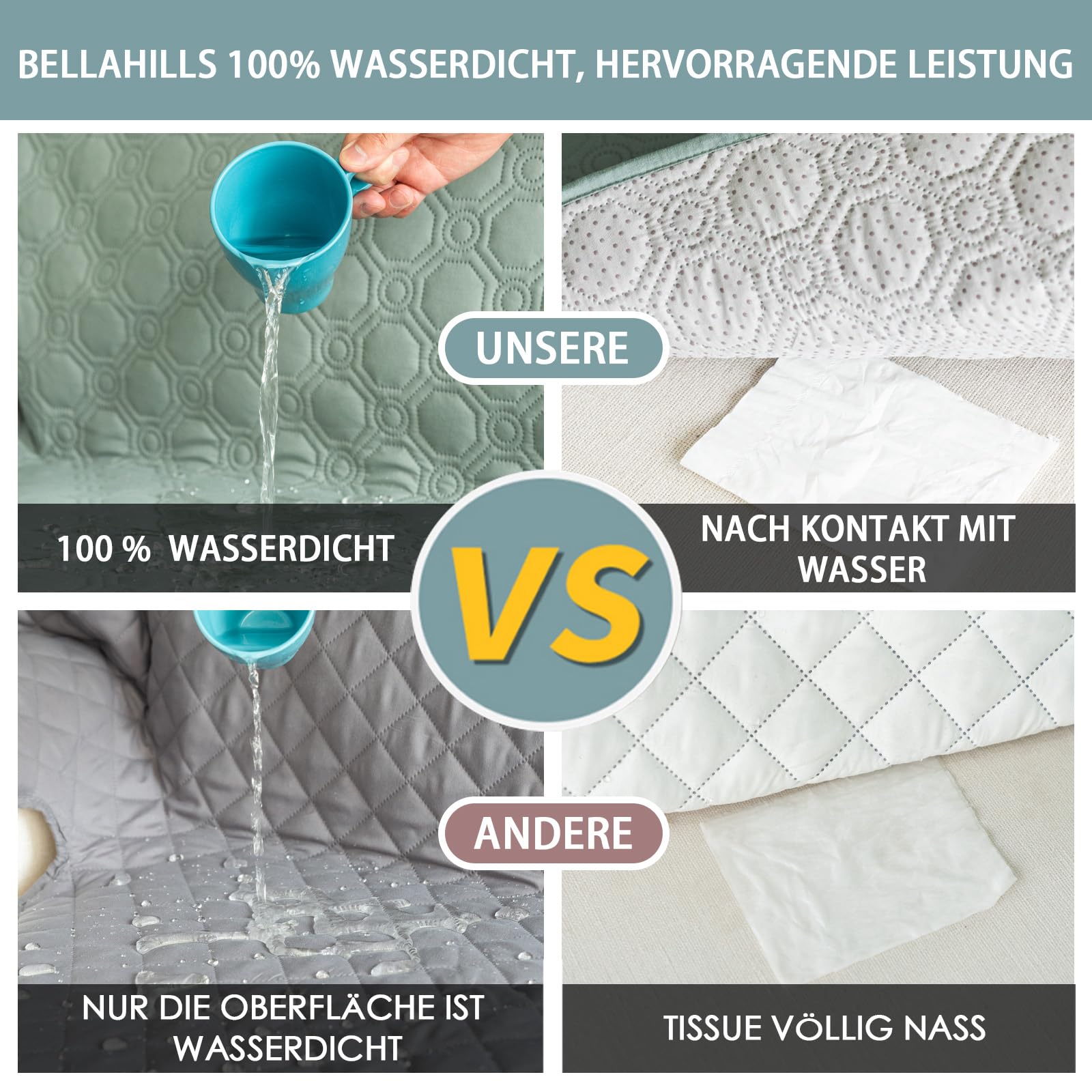 BellaHills 100% Wasserdicht Sofabezug Ecksofa l Form(205cm) Sofa Überzug Couchbezug Eckcouch Sofaschutz Sofaschoner rutschfest Sofabezüge, Lilienkissen