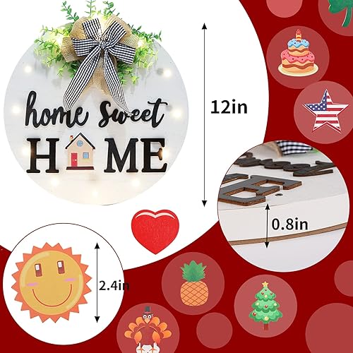 Miniatura 4 de Letrero de bienvenida intercambiable para puerta delantera con 14 iconos intercambiables decoración de porche delantero de granja letrero de pared