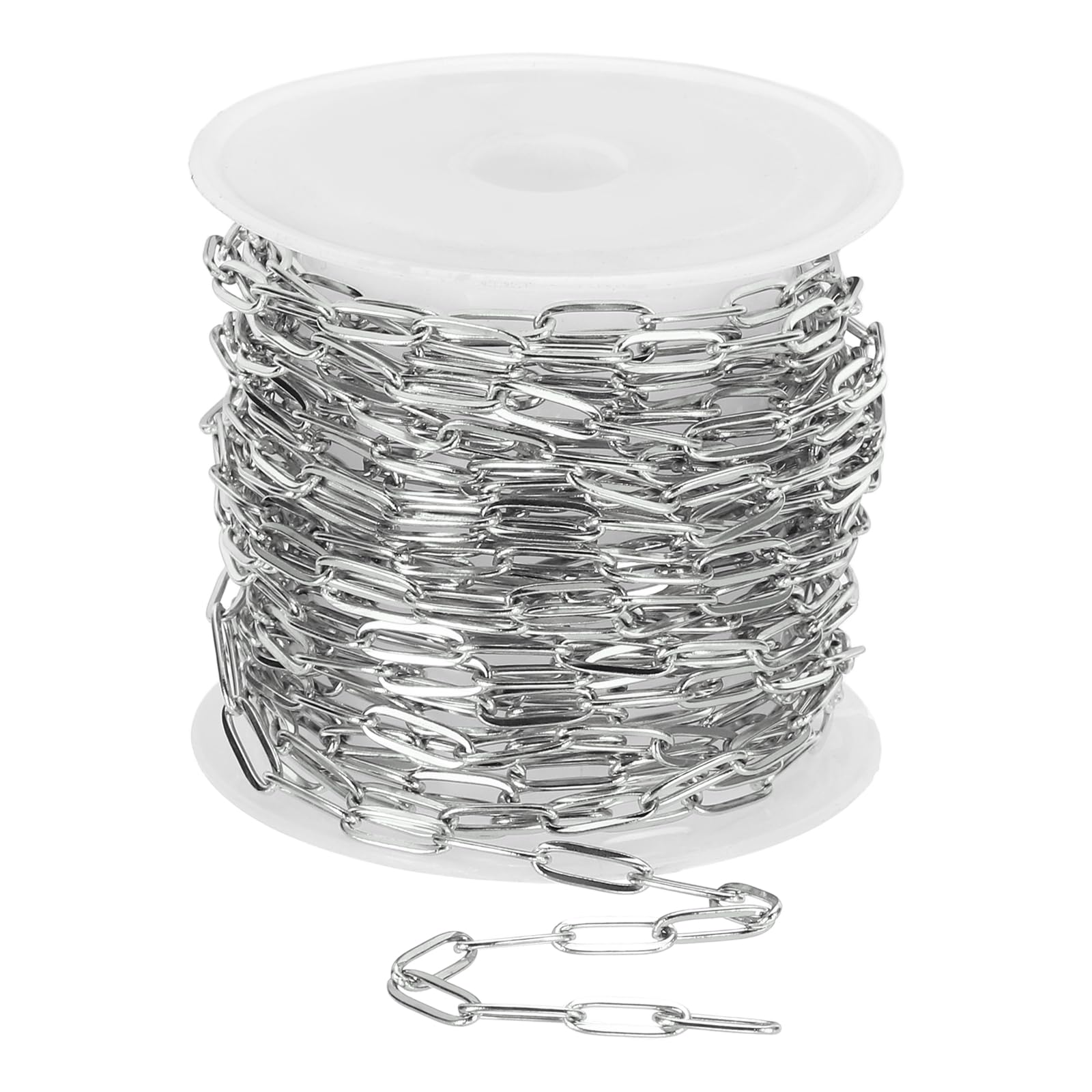 sourcing map 16.4 ft Paper Clip Chain, 3mm/0.12" Width Stainless Steel Chains for Jewelry Making Oval Link Chains Roll for Necklace Bracelet, Silver