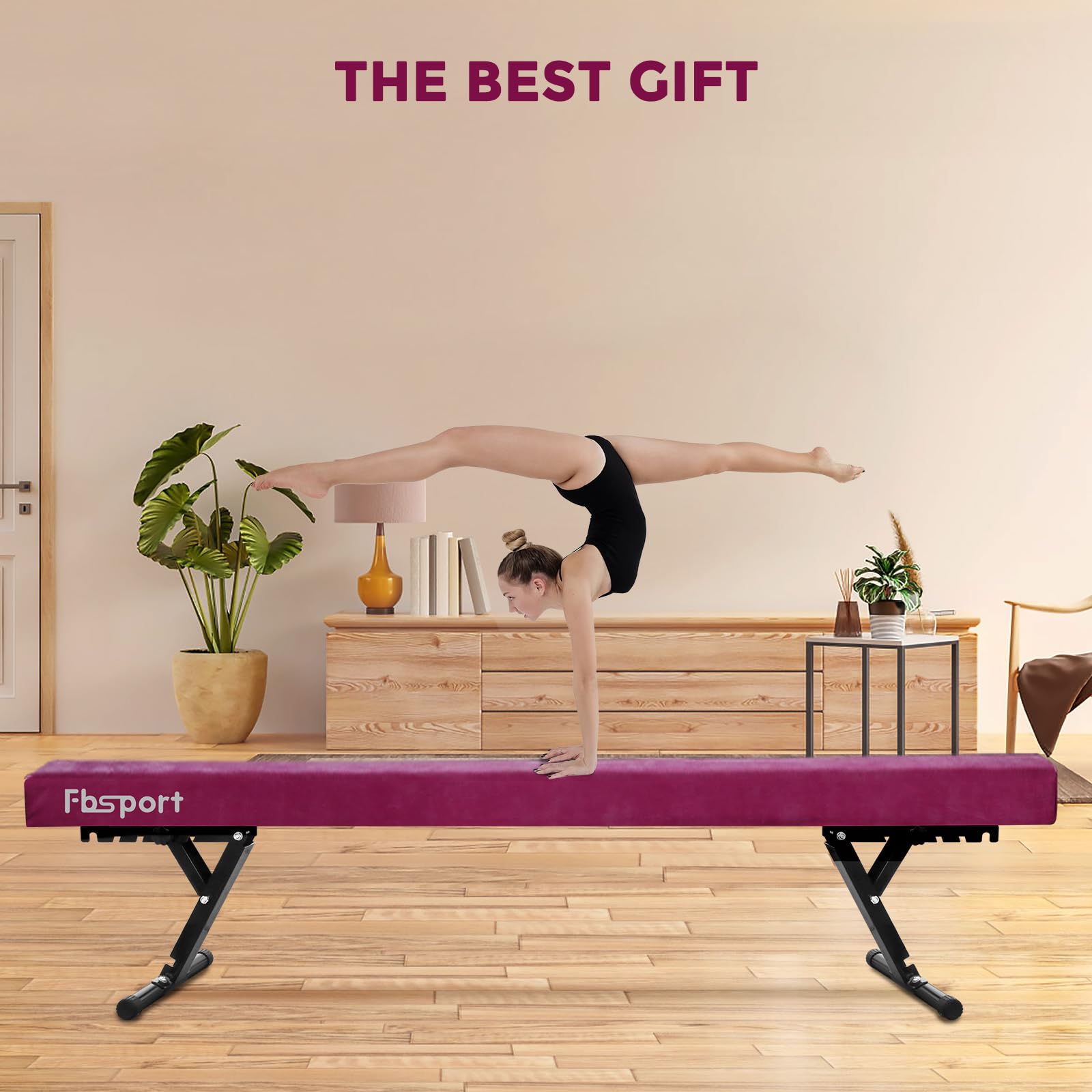 FBSPORT Poutre d'équilibre de Gymnastique réglable de 244 cm, 5 hauteurs réglables, Poutre de Sol Haute et Basse, très Stable, équipement d'entraînement pour Enfants
