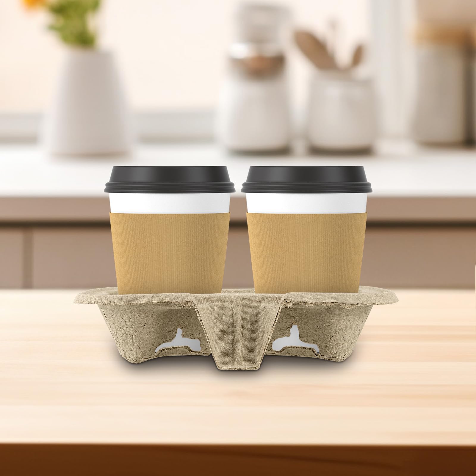 KEILEOHO Lot de 100 Porte-gobelets en Fibre de Cellulose - 2 Porte-gobelets en Carton à emporter - pour café et Boissons Chaudes et Froides - 22 x 11 x 4,5 cm