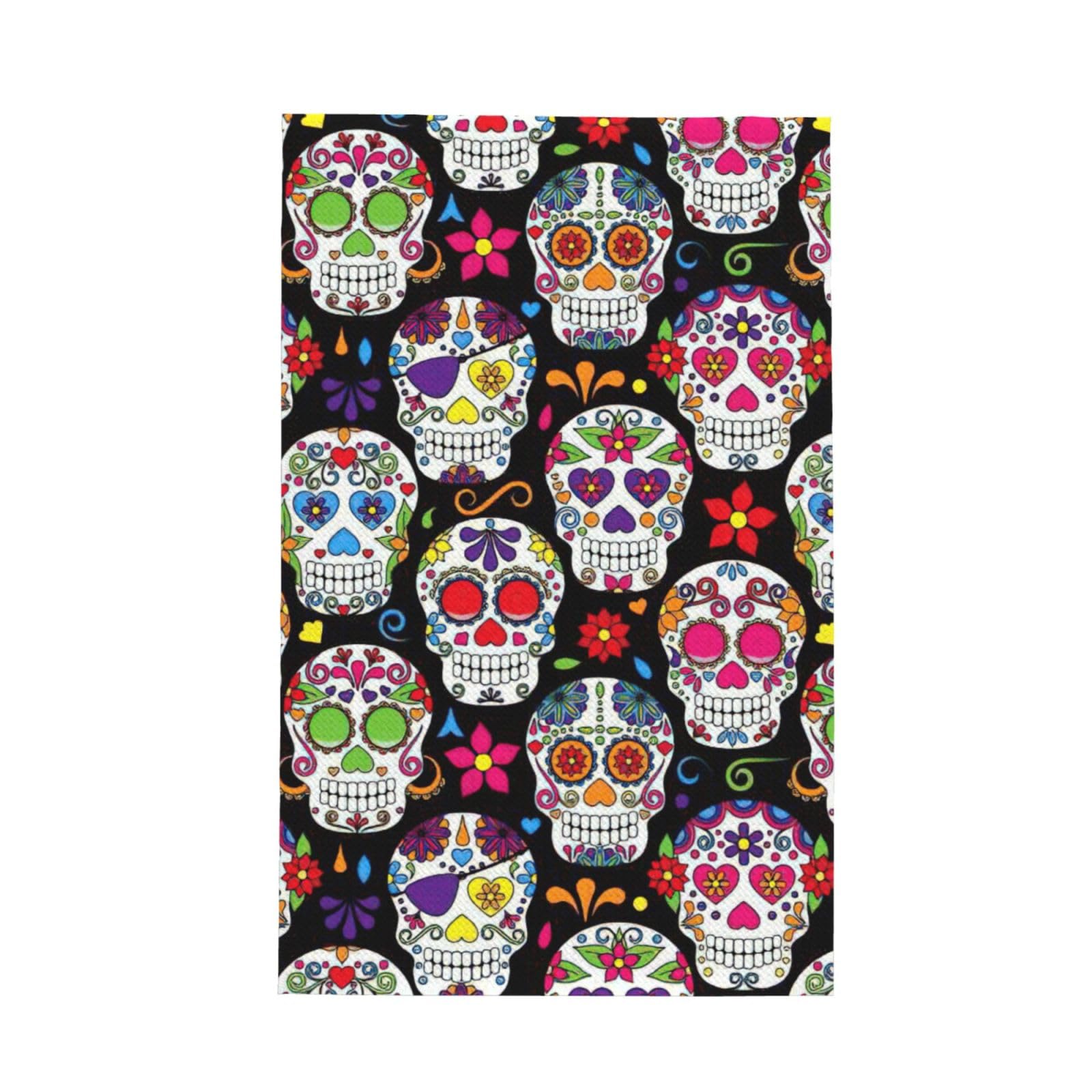 CKGODGF Sugar Skulls Print Absorbent Waffle Dishcloths,Kitchen Towels With Hanging Loops,Tea Towels.