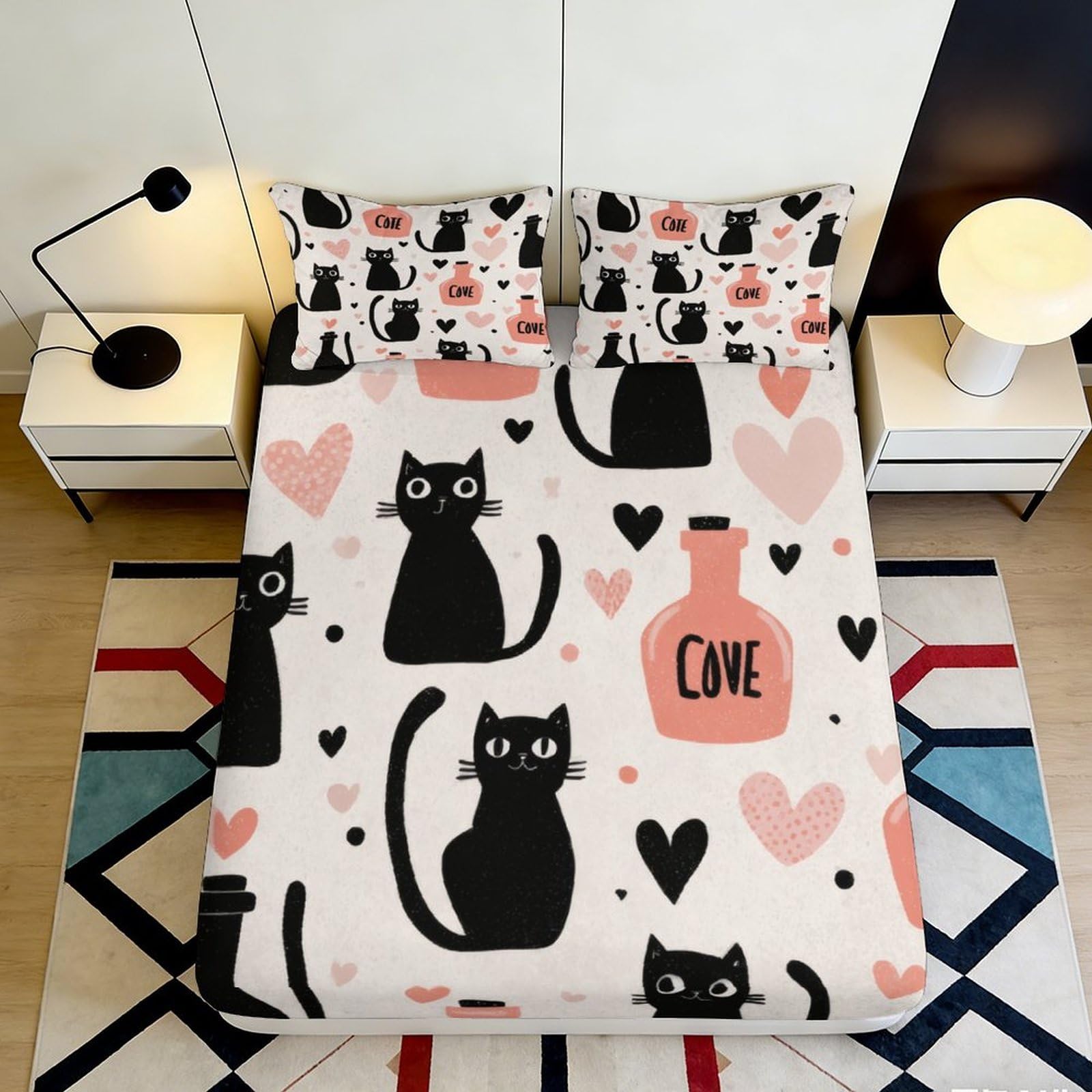 Tjiqhvmrn Style-3 3D Printed Cartoon Cat Fitted Sheet Microfiber Deep Pocket Non-Slip Bedroom Bedding, Cute Cat Mattress Fitted Cover Elastic Hem Washable, Adult Teen Suitable 90X200x25cm