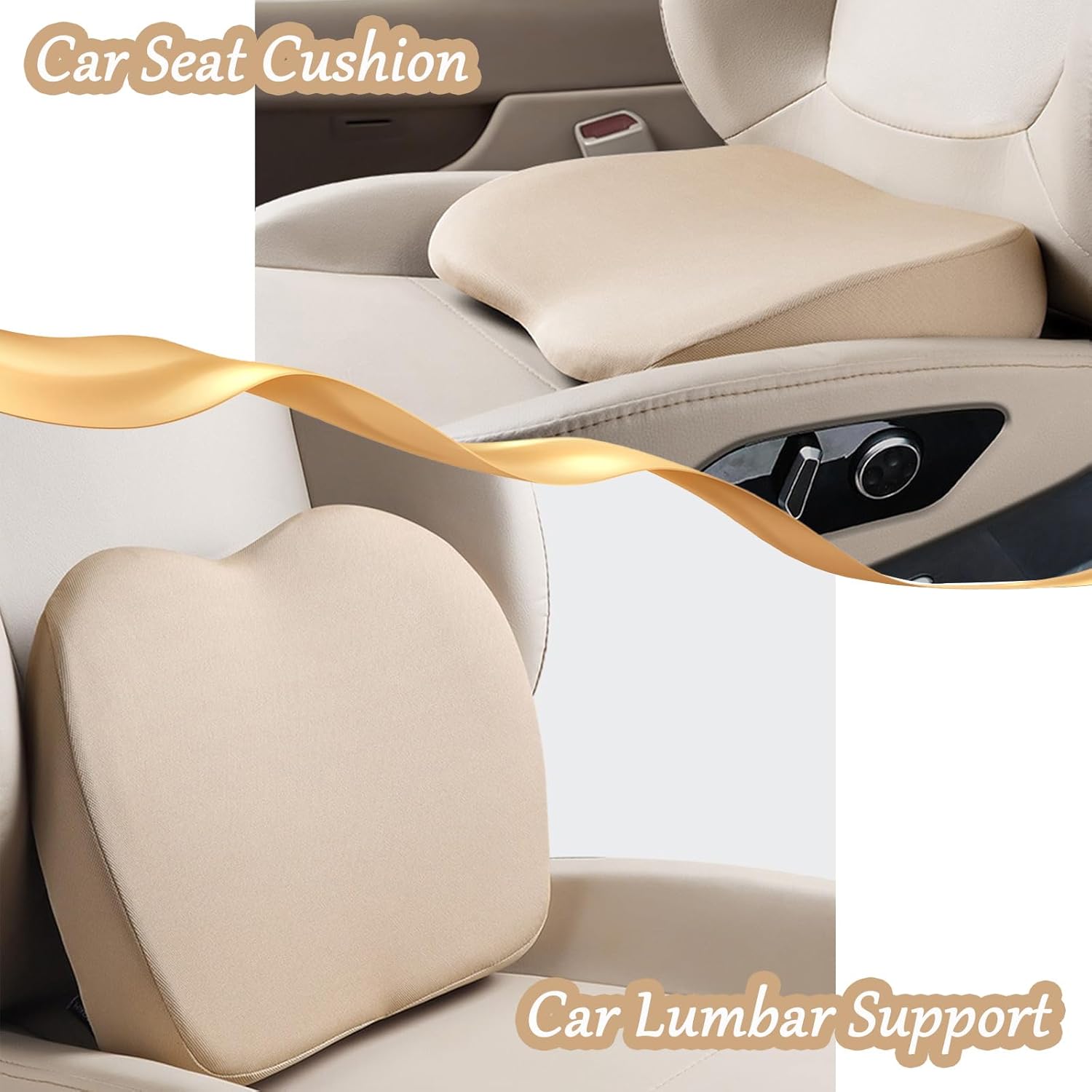 2 in 1 Wedge Car Cushions or Lumbar Support for Driving - 3.5 Inches Soft Memory Foam Driver Seat Cushion for Car Truck - Comfort Coccyx Cushion for Tailbone & Back Pain Relief, Beige - Image 7