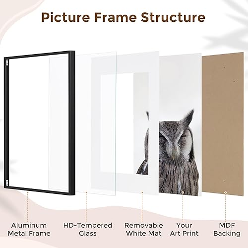 Miniatura 572 de Fun Memories Portarretratos de metal de 16 x 20 pulgadas con paspartú de 11 x 14 pulgadas, acabado de aluminio cepillado, parte delantera de vidrio