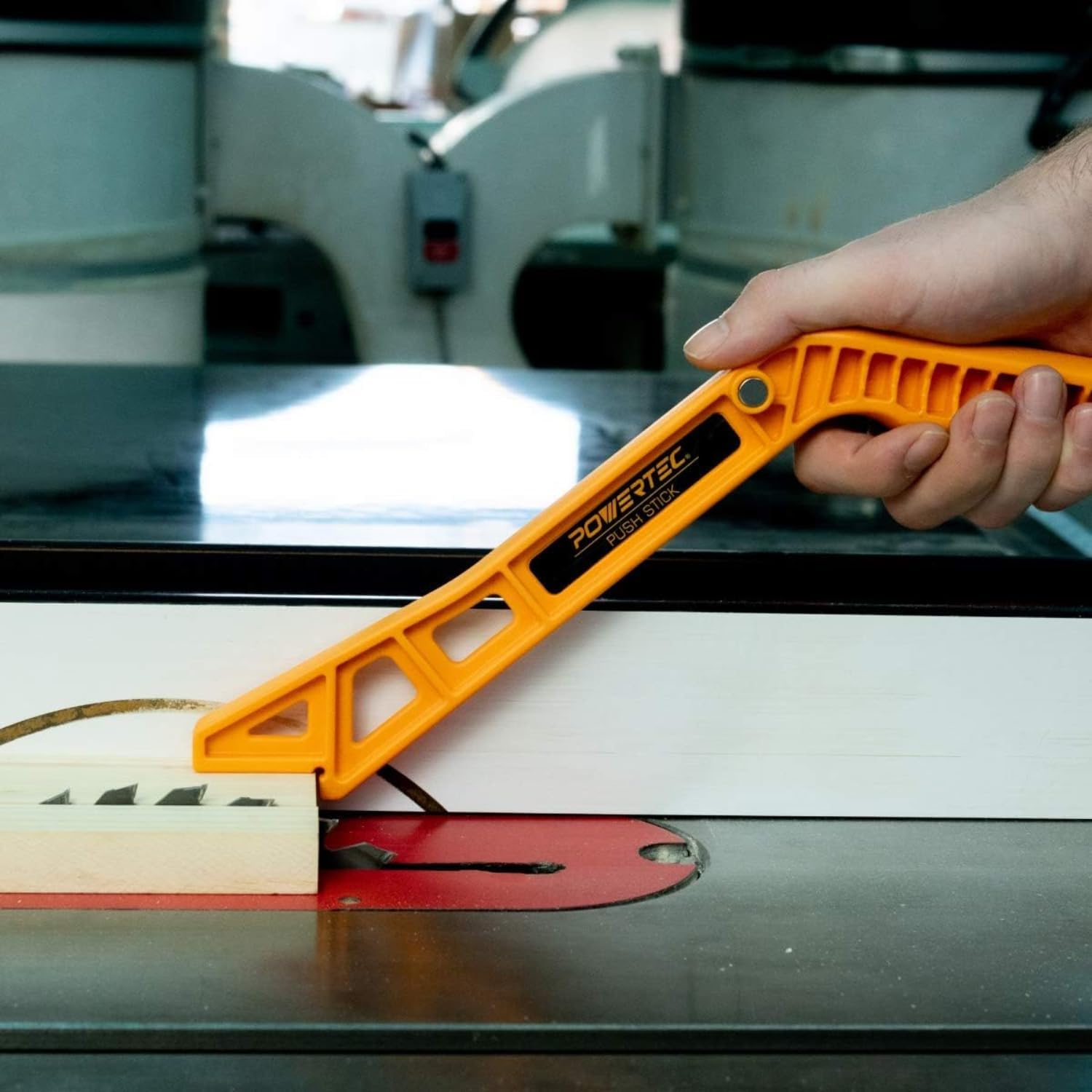 POWERTEC Deluxe Straight Handle & Long Push Block, L & Magnetic Push Stick Set w/Telescoping Fence 11 Preset Angle Stops, Extension Fence, Scale and Flip Stop Miter Gauge System for Table Saw