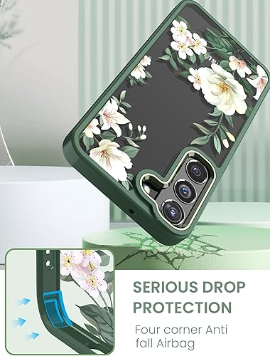 Miniatura 7 de Dretal Funda para Samsung Galaxy S22 5G floral, de grado militar, probada contra caídas, parte trasera dura y borde suave, funda protectora de