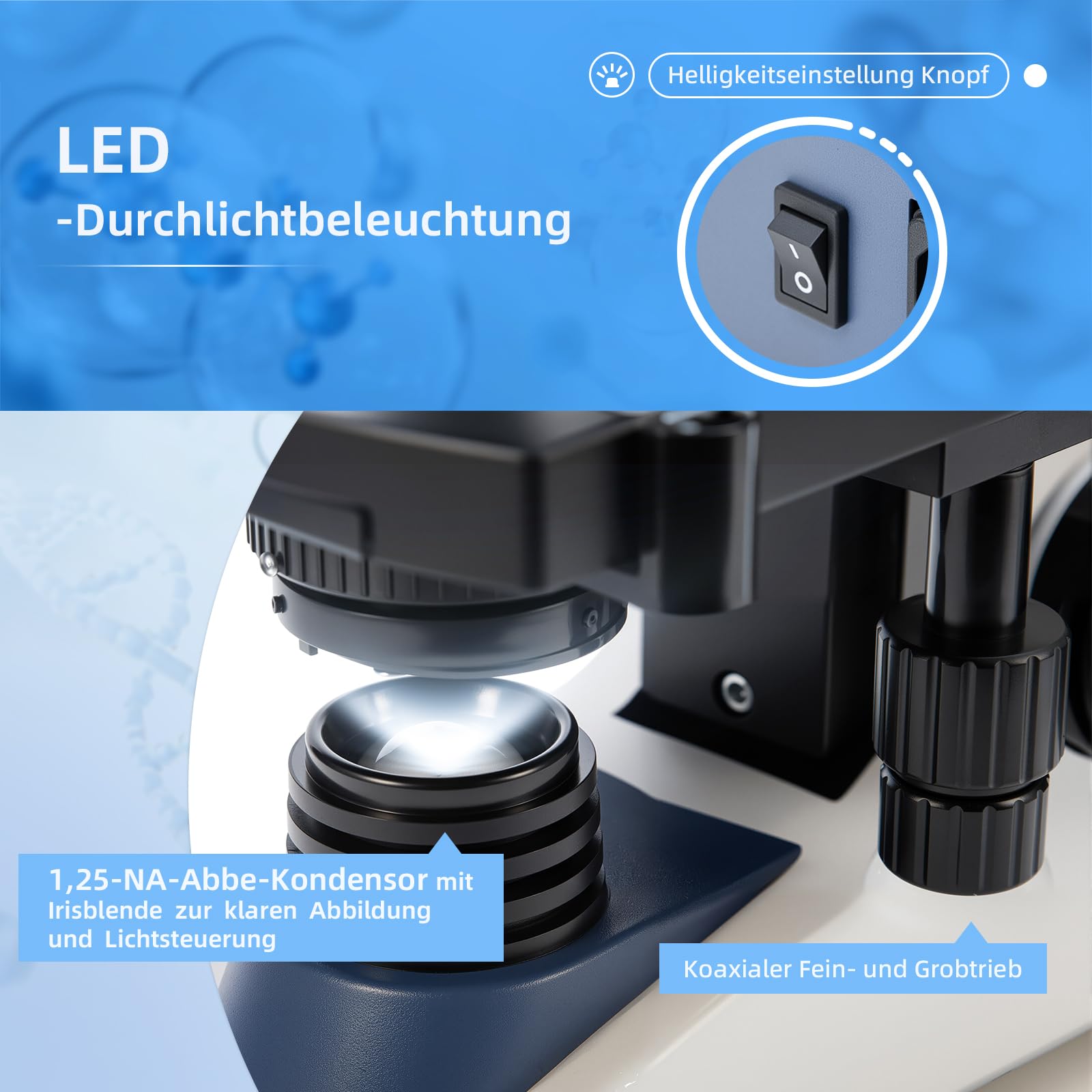 SWIFT SW380T Trinokulares Durchlicht Mikroskop 40X-2500X-Vergrößerung,Siedentopfkopf,Labor mikroskop für Forschungszwecke mit WF10X/25X Okular, Ultra präzise Fokussierung,Kamera-kompatibel