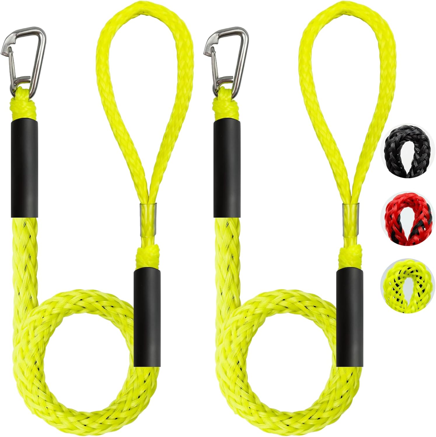2PCS 4 Feet Premium Bungee Boat Lines 27cm Extended Loop with 316 Stainless Clip Boat Accessories for Mooring for Jet Ski, SeaDoo, Yamaha WaveRunner Dinghy Pontoon Accessories(Neon Yellow)