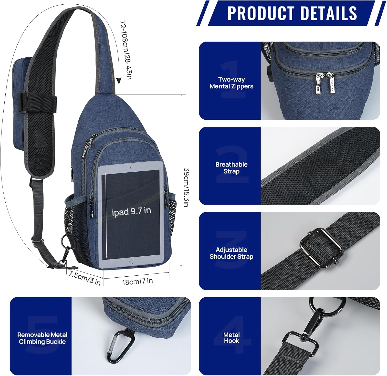 Crossbody Bag for Women, Sling Backpack with RFID Blocking and USB Charging Port, Hiking Daypack with Detachable Phone Holder Shoulder Bag for Travel Hiking - Image 6