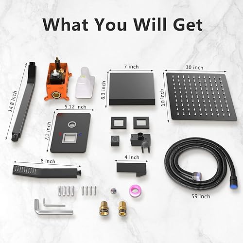 Miniatura 7 de Juego de grifo de ducha negro mate con boquilla de bañera, cabezal de ducha de 10 pulgadas con sistema de ducha negro de 3 funciones de mano