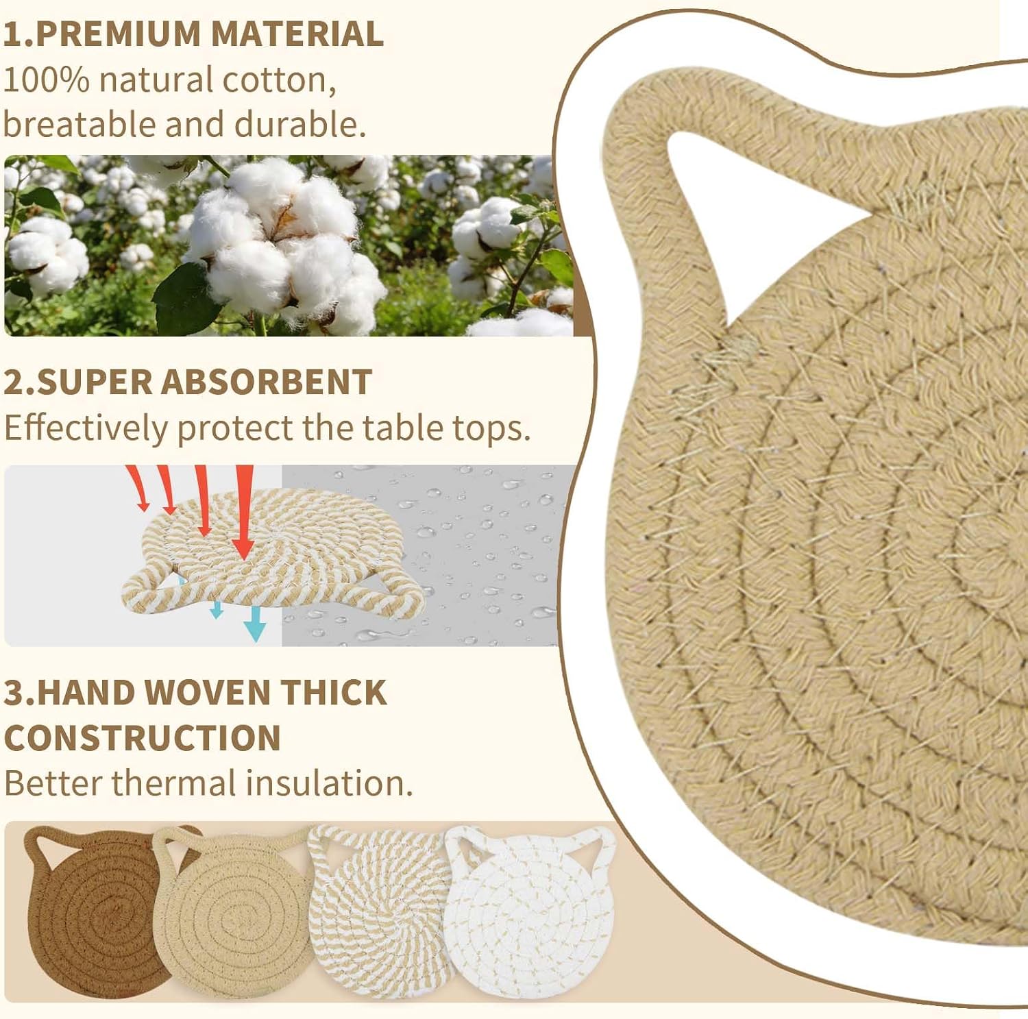 Cotton Woven Drink Coasters Set of 4 for Kinds of Cups