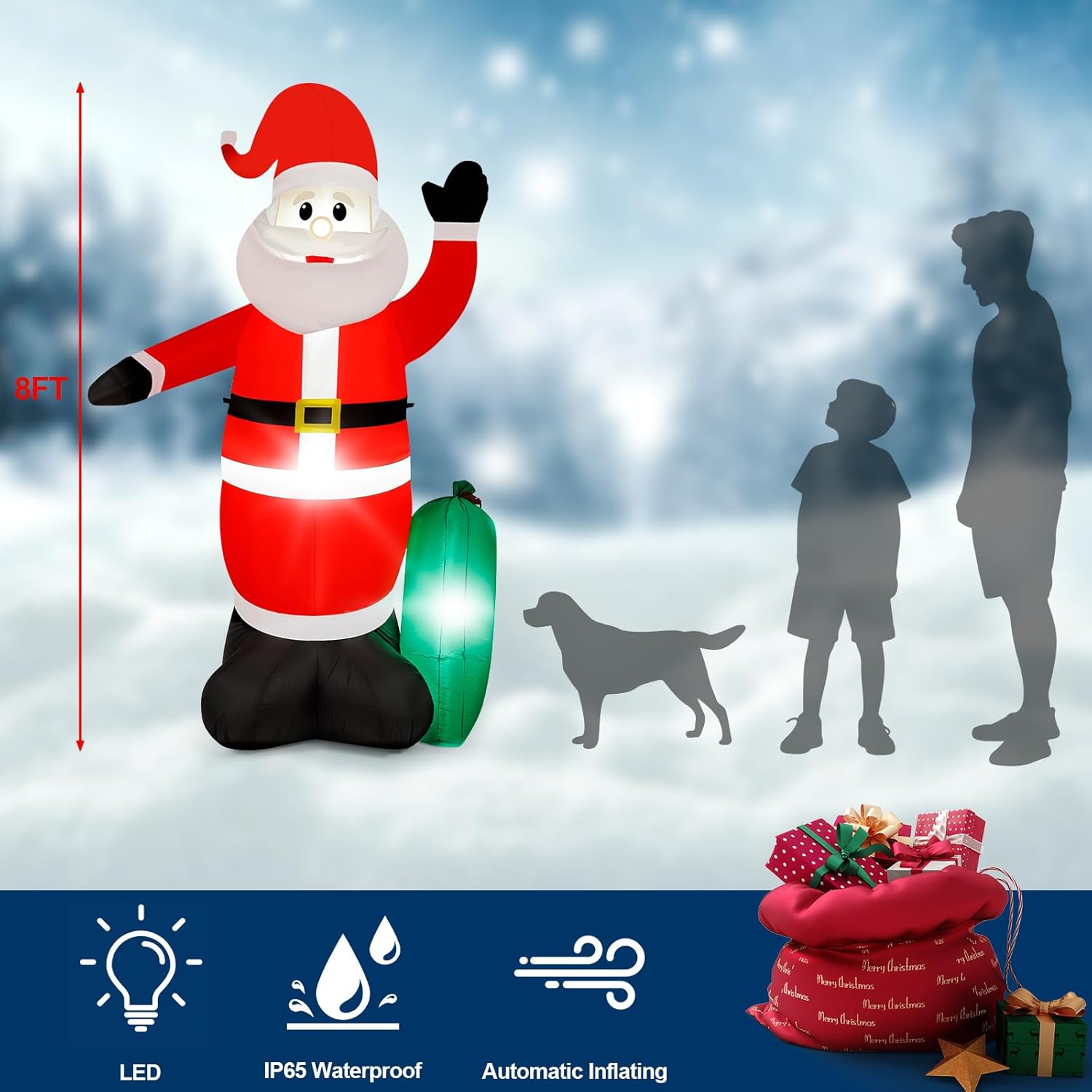 8FT Christmas Inflatable Santa Claus, IP65 Lighted Blow Up Santa Claus with LED Lights, Automatic Inflation Yard Decorations for Lawn Garden Holiday Decor - Image 2