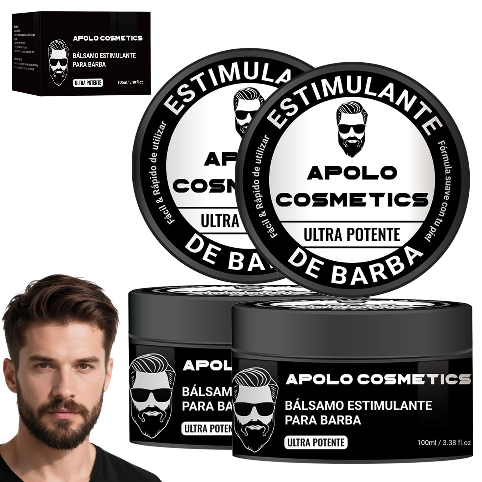 Para Barba - 2PCS, Ultra Potente Estimulante de Barba, Bálsamo para Crecimiento de Barba Crema, Beard Growth Blam, Softner/Unscented Beard Butter, Sin Irritación 100ml/3.38floz