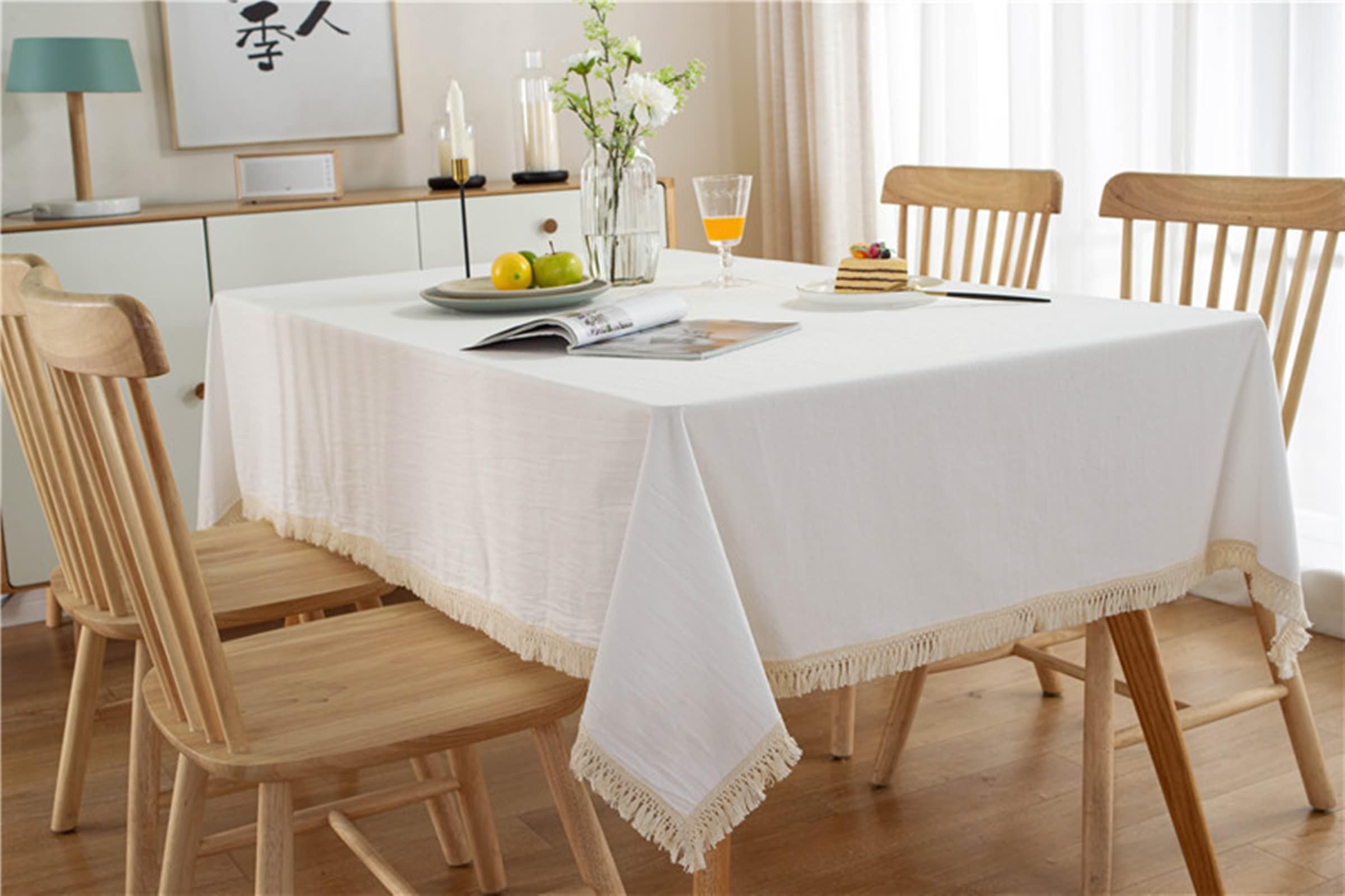 Tovaglia da Cucina Cotone, Tovaglie 140 x 250 cm Tinta unita con nappa Tovaglia per La Decorazione della Casa CucinaBianco-StyleB