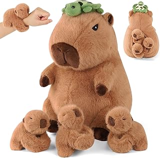 5 in 1 Capybara Plush, 12.8" Mommy Capybara Stuffed Animal with 3 Babies Capibaras Peluches Inside, Cute Stuffed Capybara Pillow Plushies Toys for Kids Easter Stuffer Christmas Birthday Gifts