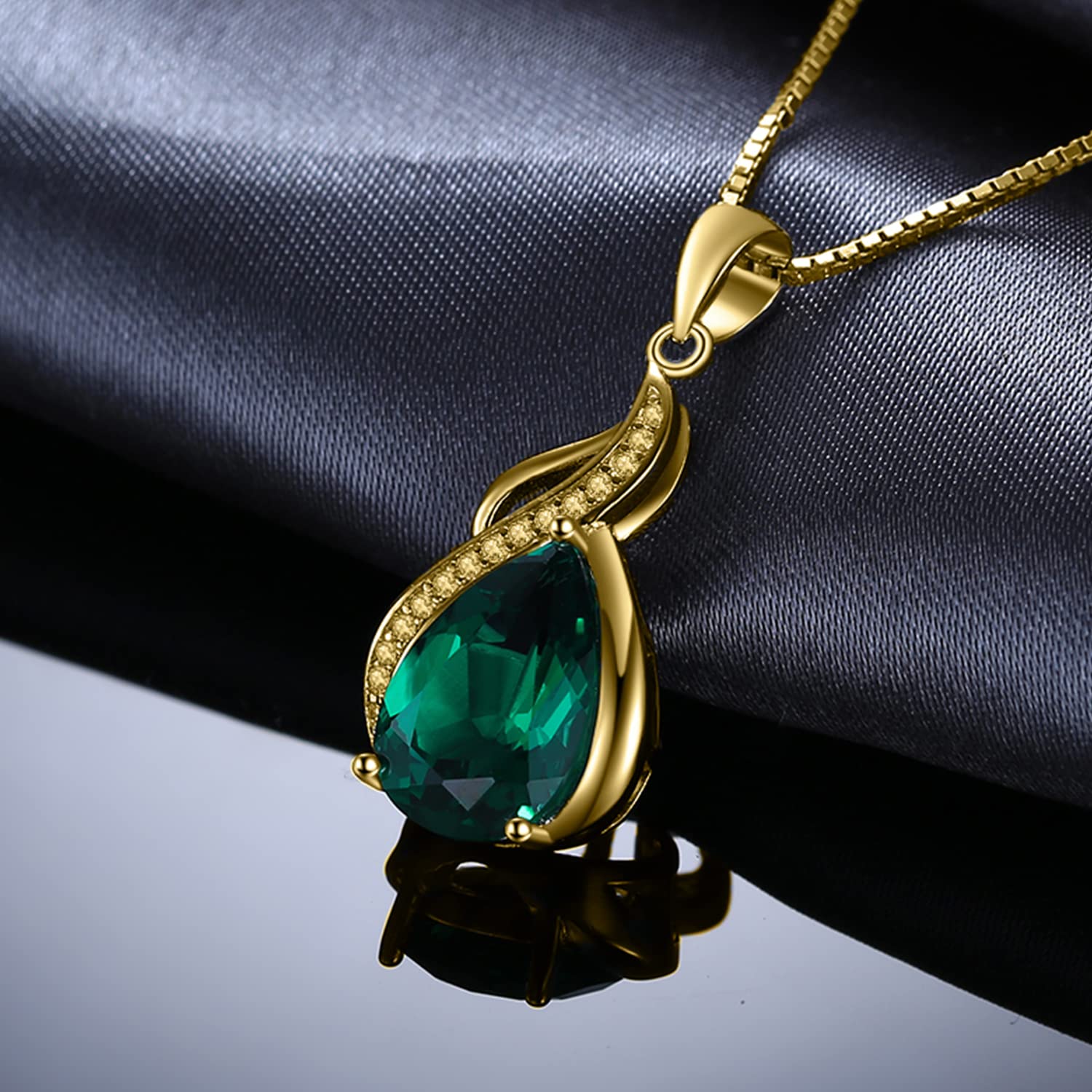 JewelryPalace 2.8ct Collana Donna Argento 925 con Simulato Smeraldo Verde, Goccia Collana Ciondolo Pietra a Taglio Pera con Catena 45cm, Collane Pendenti in Tre Ori Anniversario Set Gioielli Donna