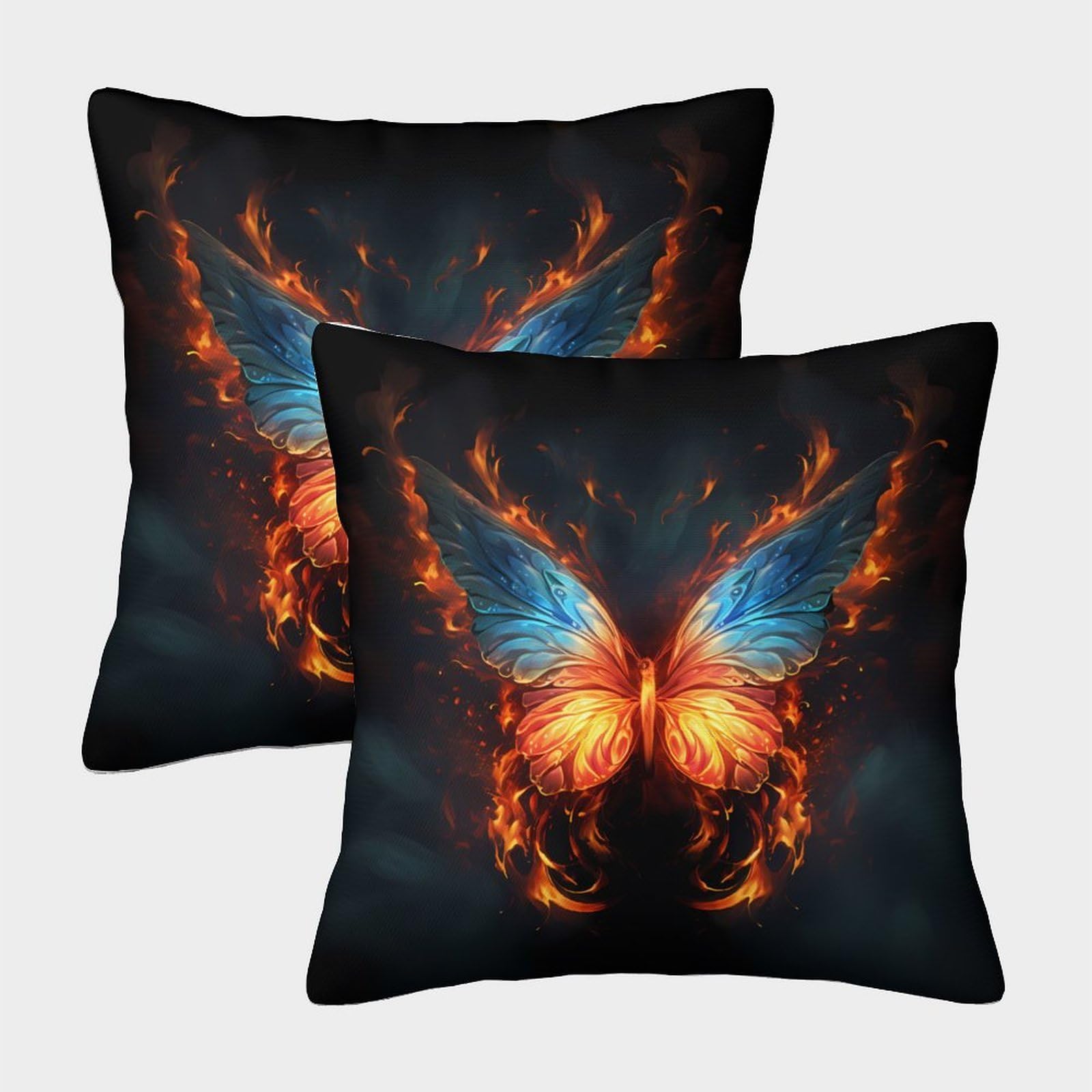 QFVANSIYO 3D Printed Flame Butterfly Microfiber Pillowcase Bedroom Bedding Decor Butterfly Pillow Cover Soft Breathable for Adults 50x50cm