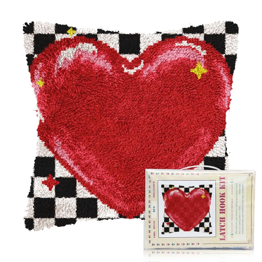 FREEBLOSS Knüpf Sets Für Erwachsene Und Anfänger Red Heart Vorgedruckte DIY Häkel Und Knüpf Sets Kissenbezug Zur Dekoration Des Sofas Inklusive Anleitung (17 x 17 Zoll)