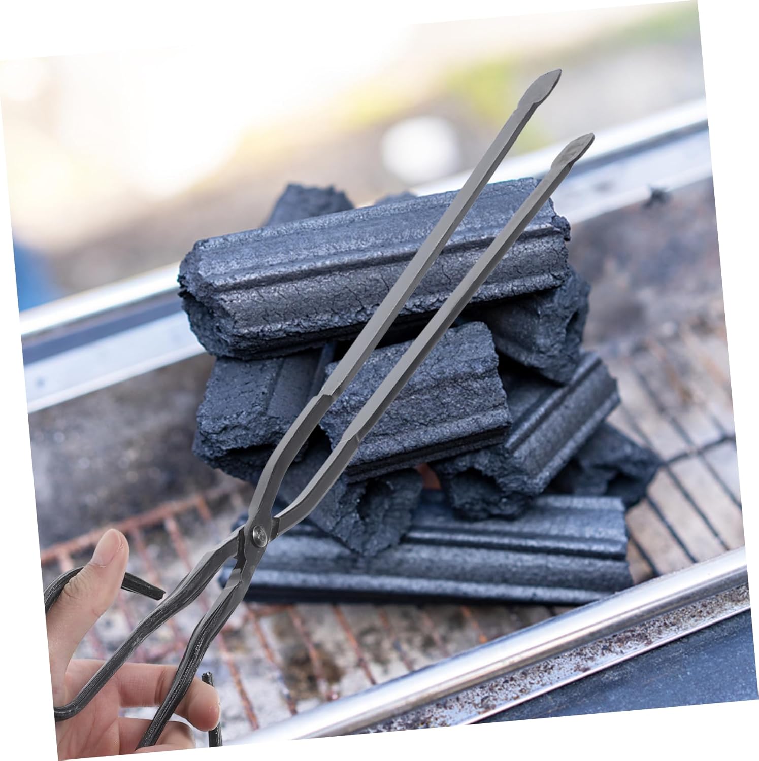 Happyyami Iron Clamp Fire Tongs Long Bbq Tong for Wood Charcoal Multi-purpose Camping Tool Random Style