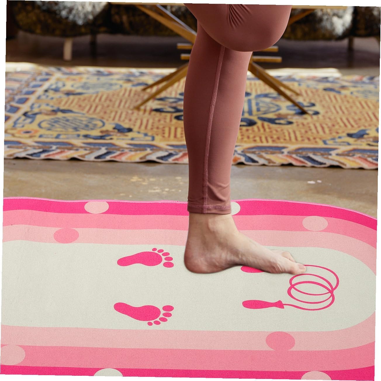 Soundproofing Skipping Rope Mat with Silicone Bottom, Thick 50x80cm Oval Fitness and Training Exercise Mat for Indoor Home Workout and Jump Rope Sports