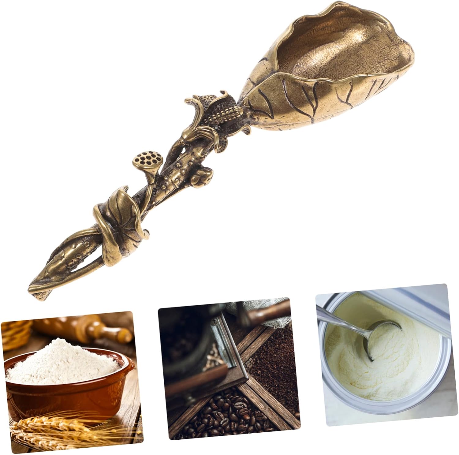1pc Pure Copper Tea Scoop Mini Lotus Spoon for Tea House Flour Nuts Alternative to Random Pattern Design