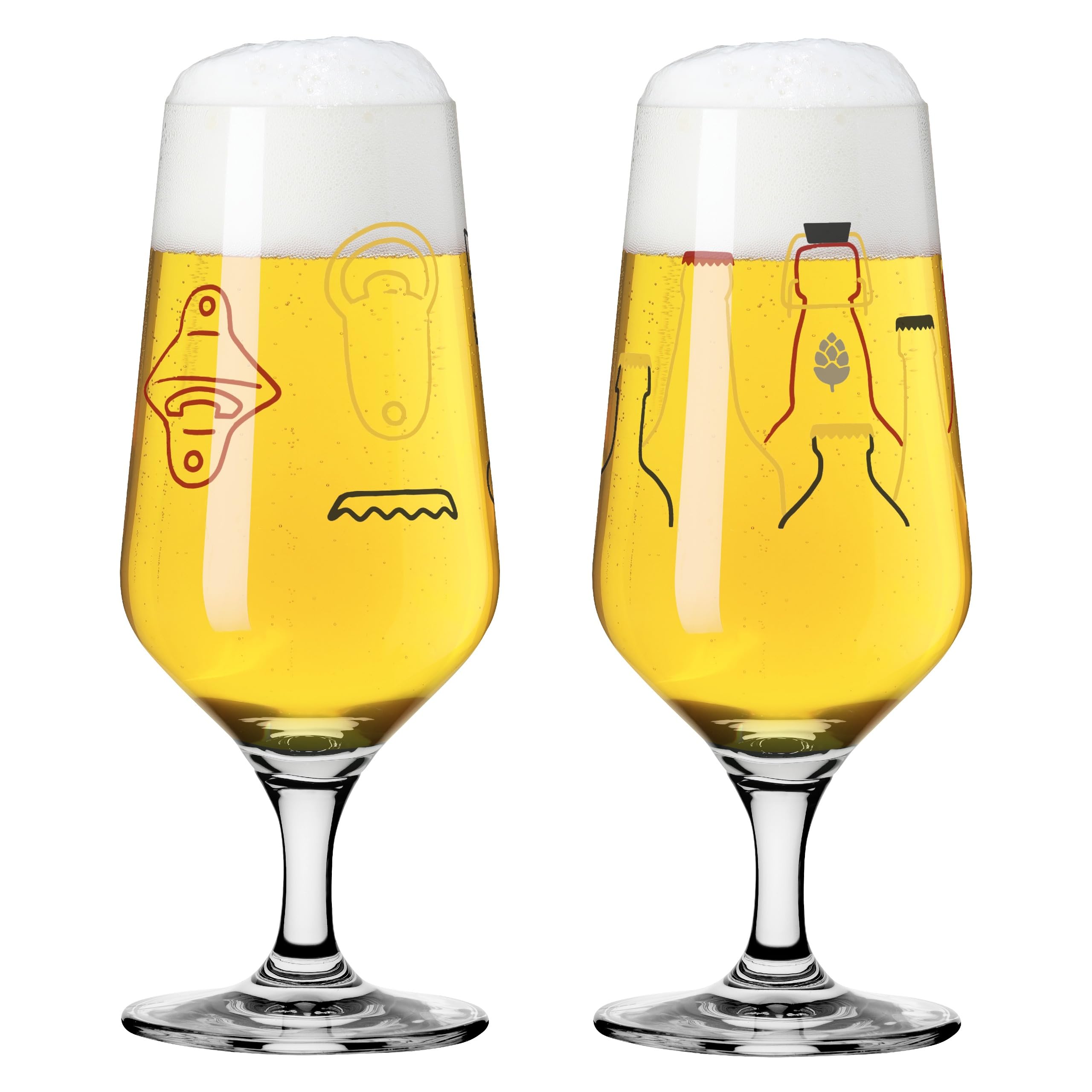 RITZENHOFF 3471007 Bicchiere da birra 300 ml - Set di 2 - Serie Brauchzeit, bottiglia di birra e apribottiglie, multicolore - Made in Germany