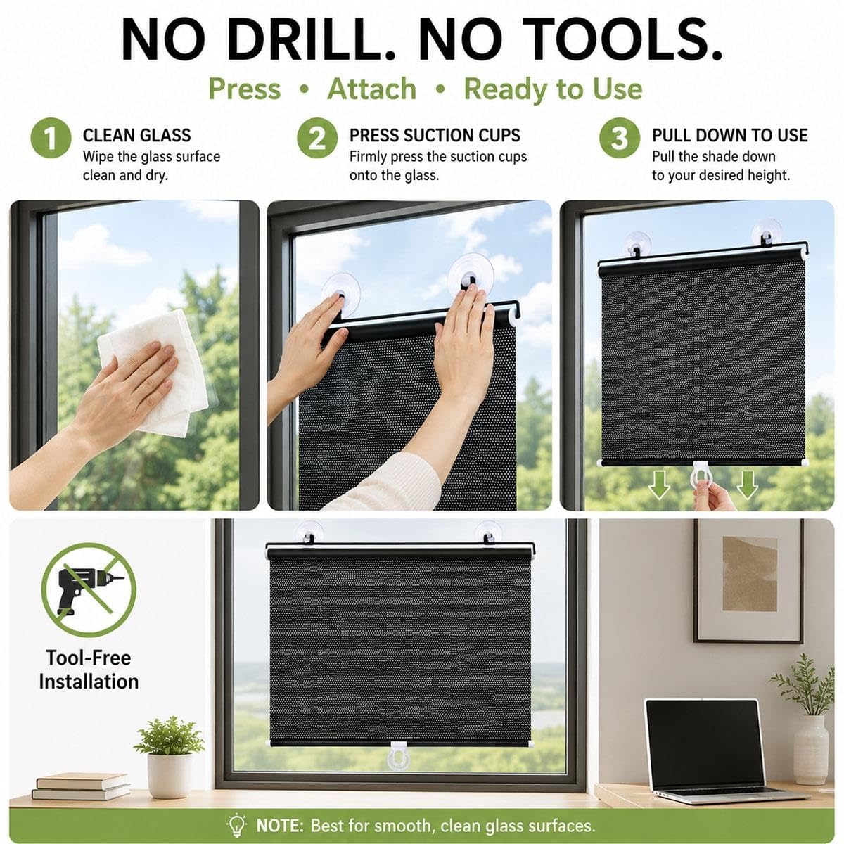 Store Enrouleur à Ventouses, Pare-Soleil Rétractable sans Perçage pour Fenêtre Bureau Véranda Fenêtre de Toit et Voiture, Store Intérieur Anti-Éblouissement et Brise-Vue(W 60 x 120 cm)