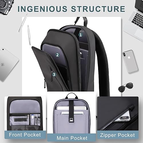 Miniatura 10 de hk Mochila para hombres de negocios delgada mochila con cargador USB computadora ligera antirrobo viaje, Azul, Diario