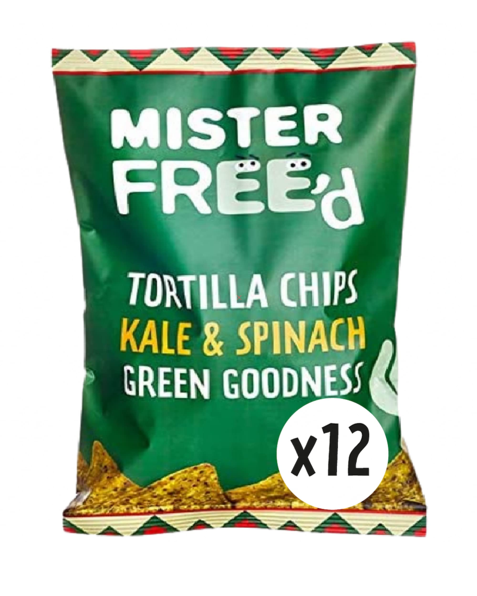Mister Free'd Ręcznie robione chipsy tortilli z jarmużu i szpinaku - Green Goodness, idealne do zanurzania - na bazie roślin - bezglutenowe i mleczne - wysoka w błonniku - wegańskie (12 sztuk)