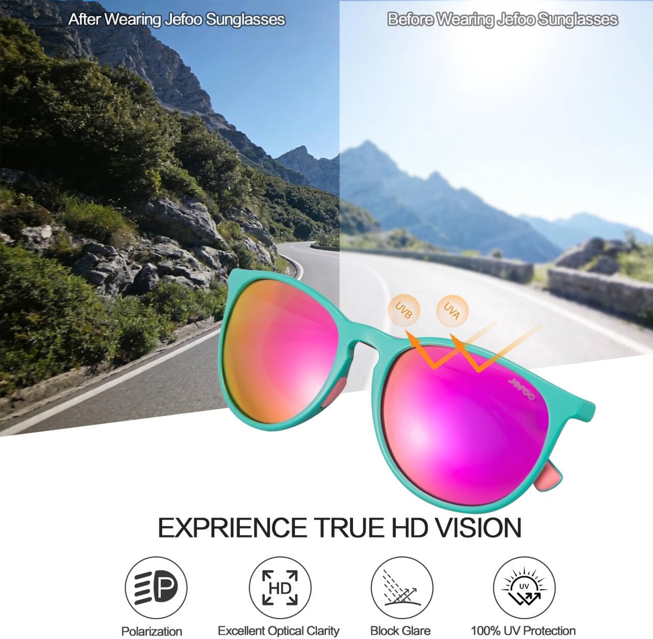 Jefoo Classic Polarized Sunglasses for Women & Men - Retro Trendy UV400 Protection for Running Driving & Outdoor Sports