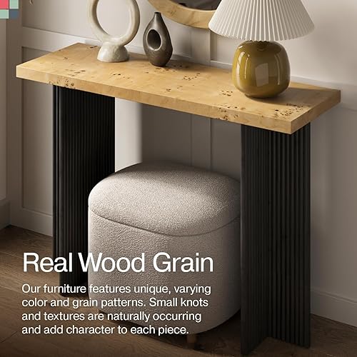 Miniatura 6 de Mesa consola acanalada - Mesa de entrada pequeña para espacios estrechos - Mueble de sala de estar - Mesa de entrada de madera maciza - Base cruzada