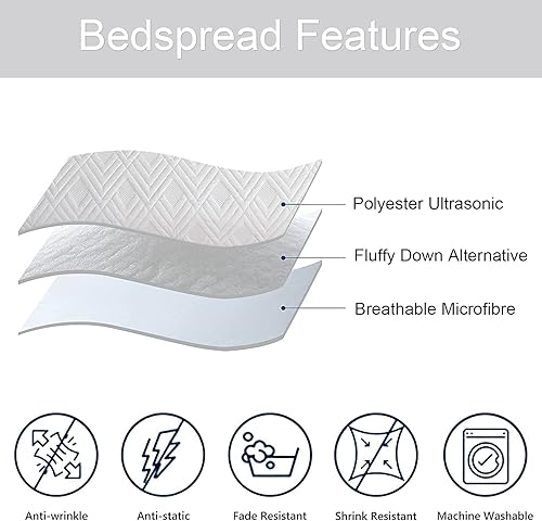 Miniatura 3 de Hygge Hush Juego de edredón de verano, tamaño individual, color blanco puro, patrón L, juego de 2 piezas de estilo moderno de gran tamaño para todas