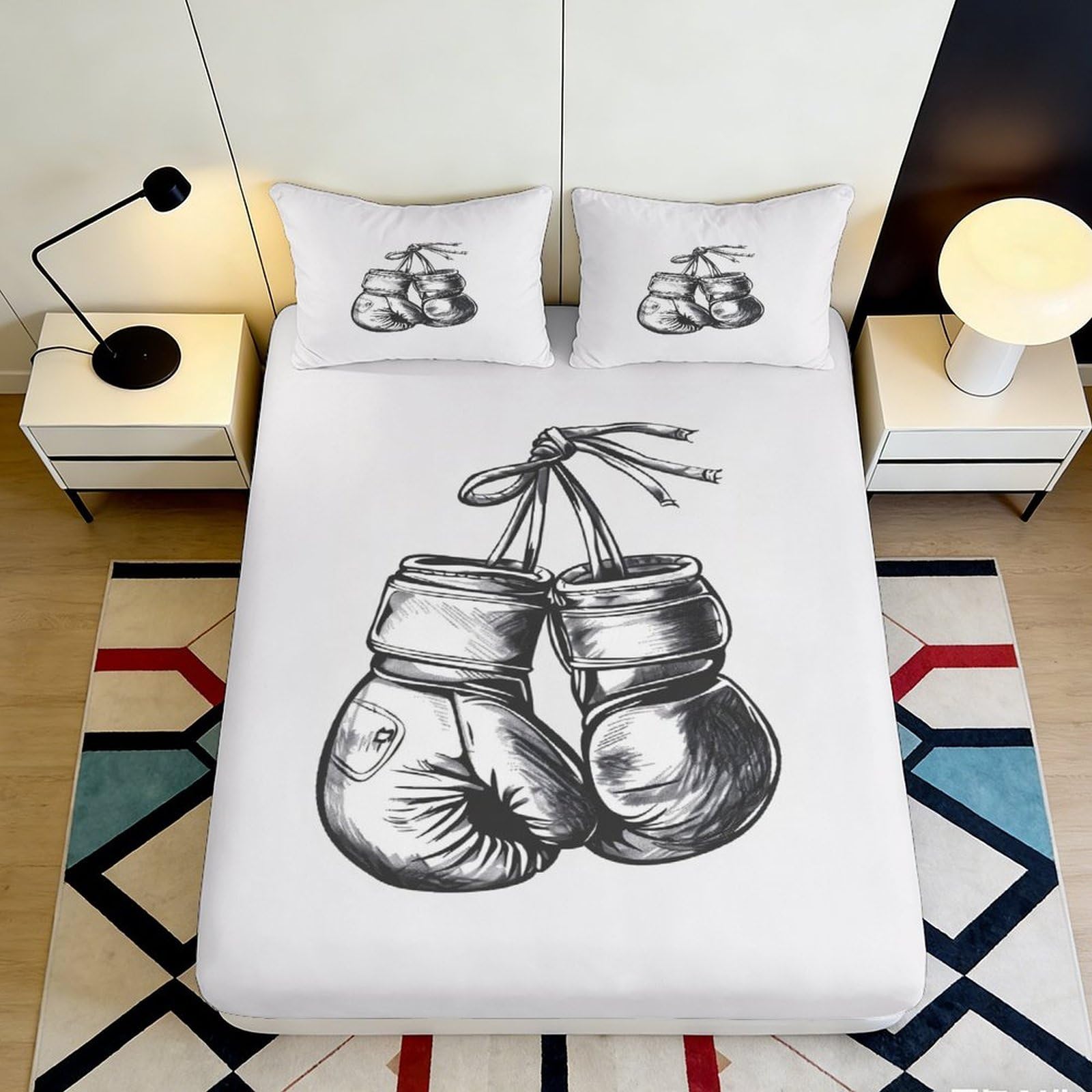Uynsixtme Style-4 3D Printed Boxing Gloves Fitted Sheet Microfiber Deep Pocket Non-Slip Bedding For Adults Boxing Theme Mattress Fitted Cover Washable 140X200x25cm