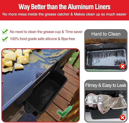 Miniatura 4 de Blackstone - Paquete de 2 forros de silicona para tazas de grasa de 36, 28, 22, 17 pulgadas, bandeja de grasa reutilizable para parrilla, accesorios