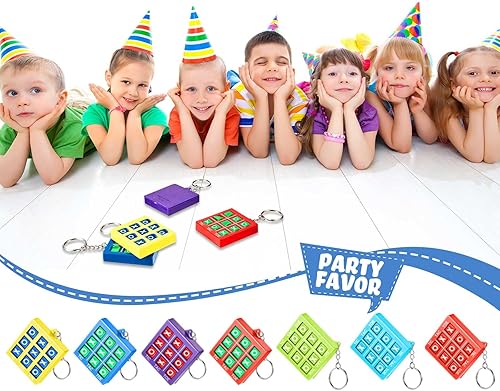 Miniatura 7 de Honoson 64 llaveros de juego de Tic Tac Toe para fiestas, regalos de cumpleaños, bolsas de regalo, rellenos de plástico para llaves, mini mochila