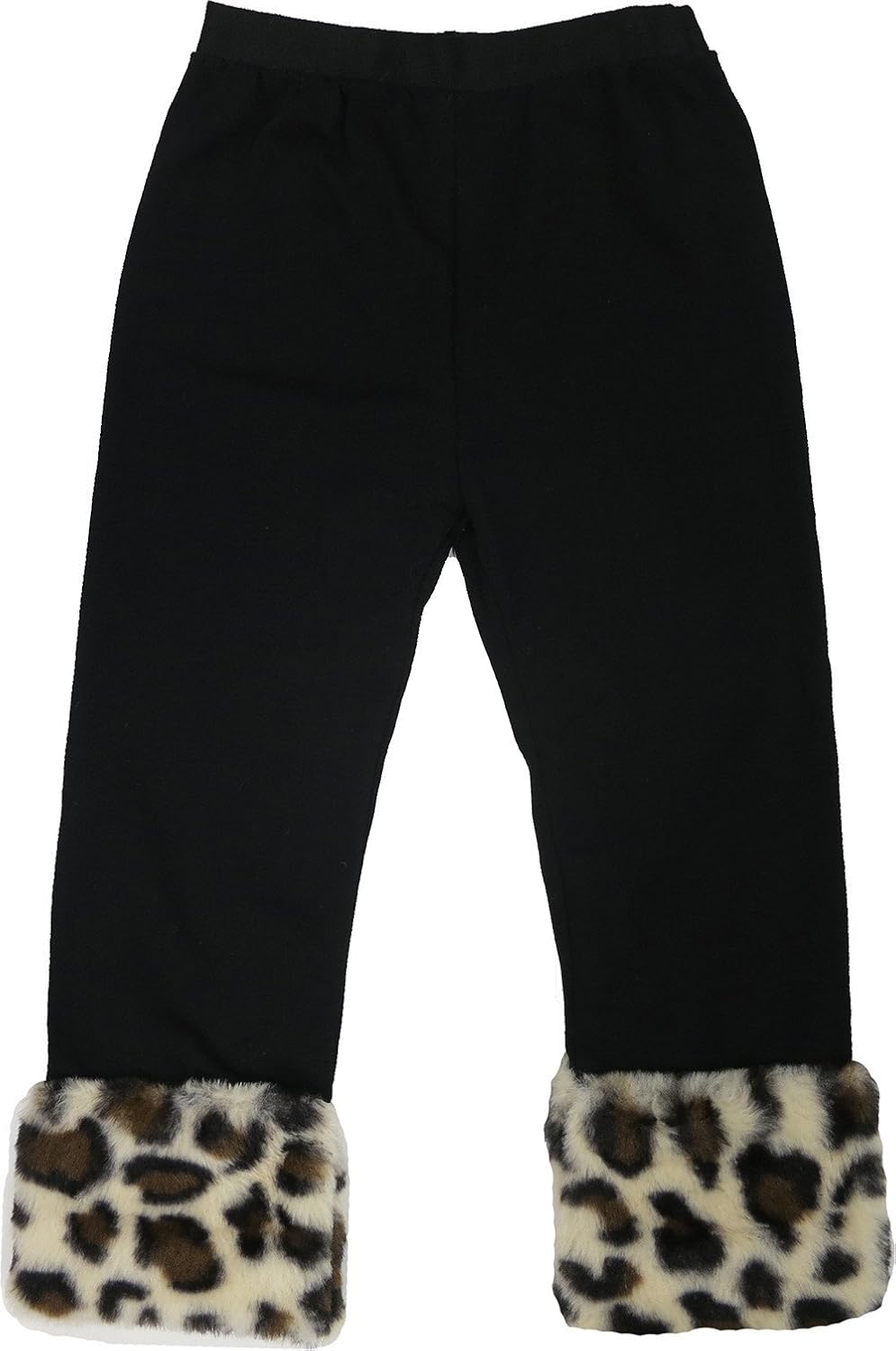 wenchoice Girl's Black & Brown Leopard-Trim Leggings M(3T-4T)