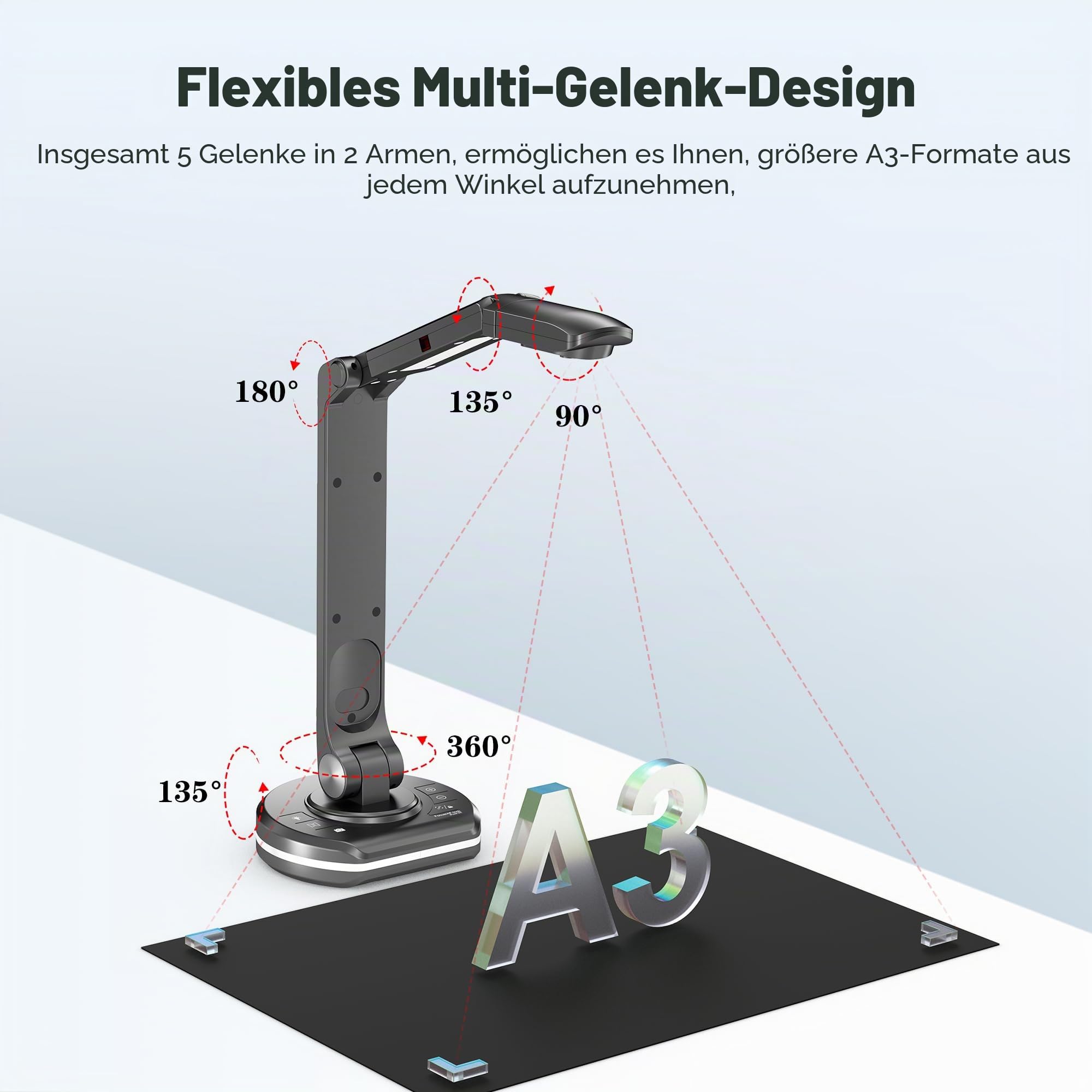 JOYUSING 13 Megapixel Dokumentenkamera und Visualizer USB, Vorlagen bis A3, LED Licht, Autofokus, Hybridunterricht mit OBS, Zoom, Skype und Teams, kompatibel mit Windows, Mac